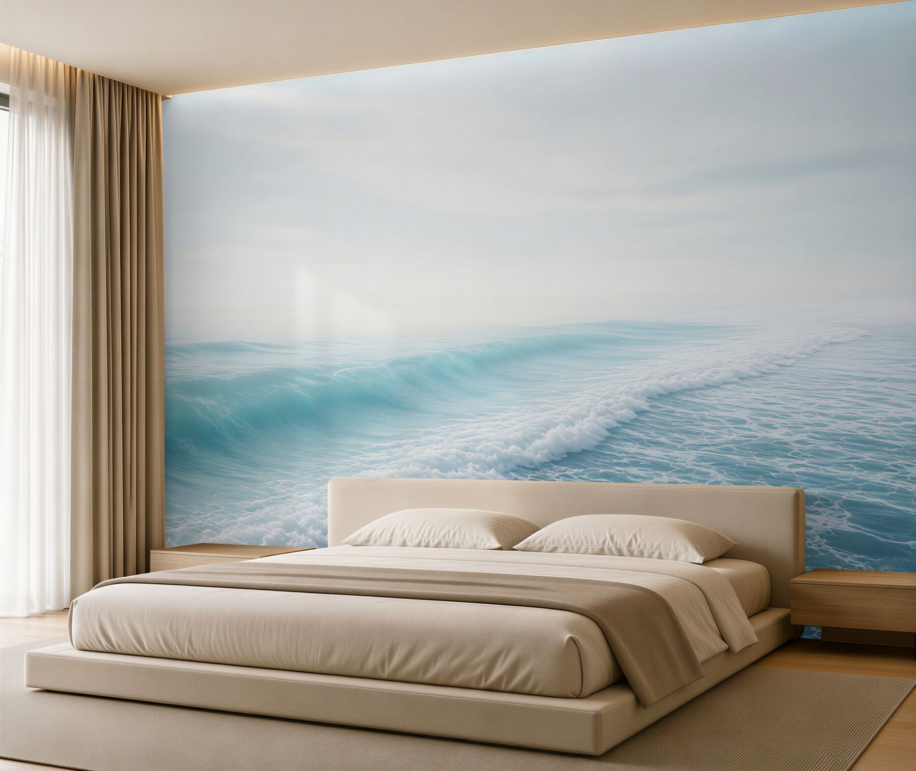 Fototapeta spokojne fale oceanu pastelowy błękit do sypialni?v23