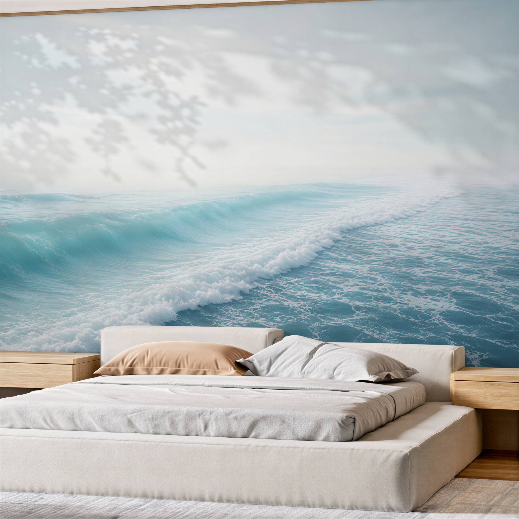 Fototapeta spokojne fale oceanu pastelowy błękit do sypialni?v23