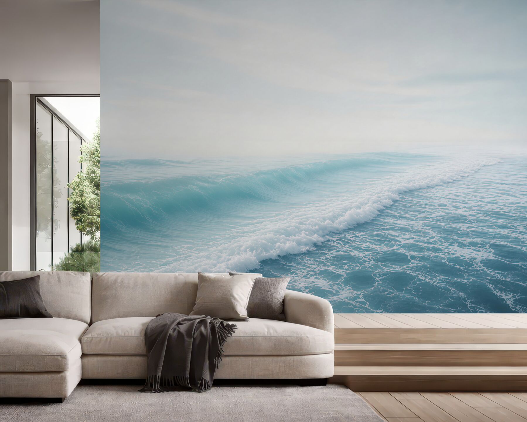 Fototapeta spokojne fale oceanu pastelowy błękit do sypialni?v23