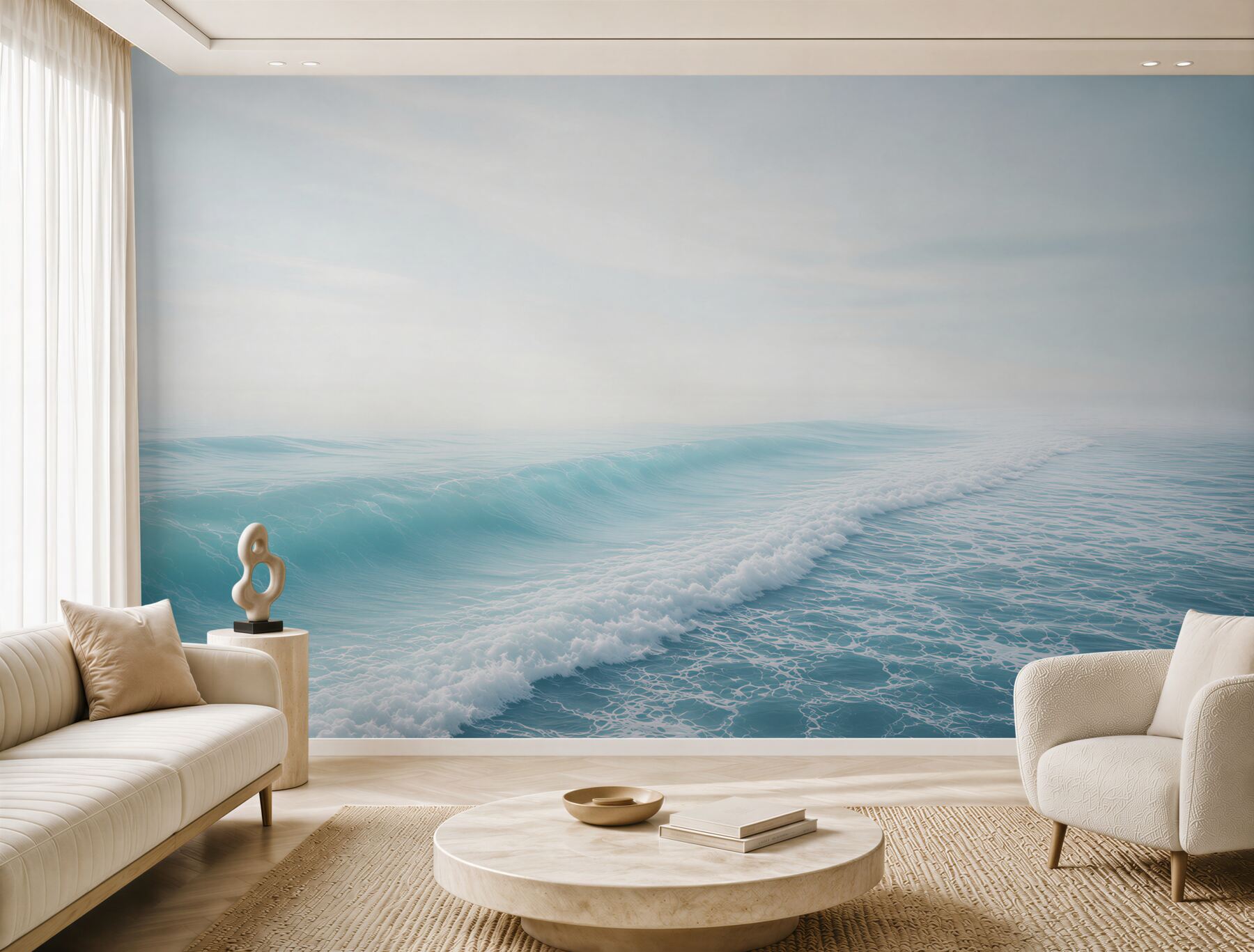 Fototapeta spokojne fale oceanu pastelowy błękit do sypialni?v23