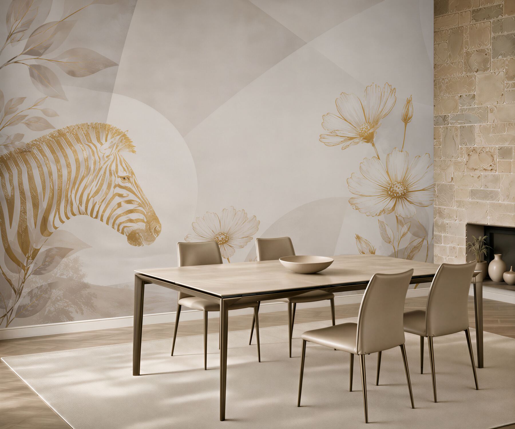 Fototapeta zebra i kwiaty beżowa nowoczesna w stylu safari?v23