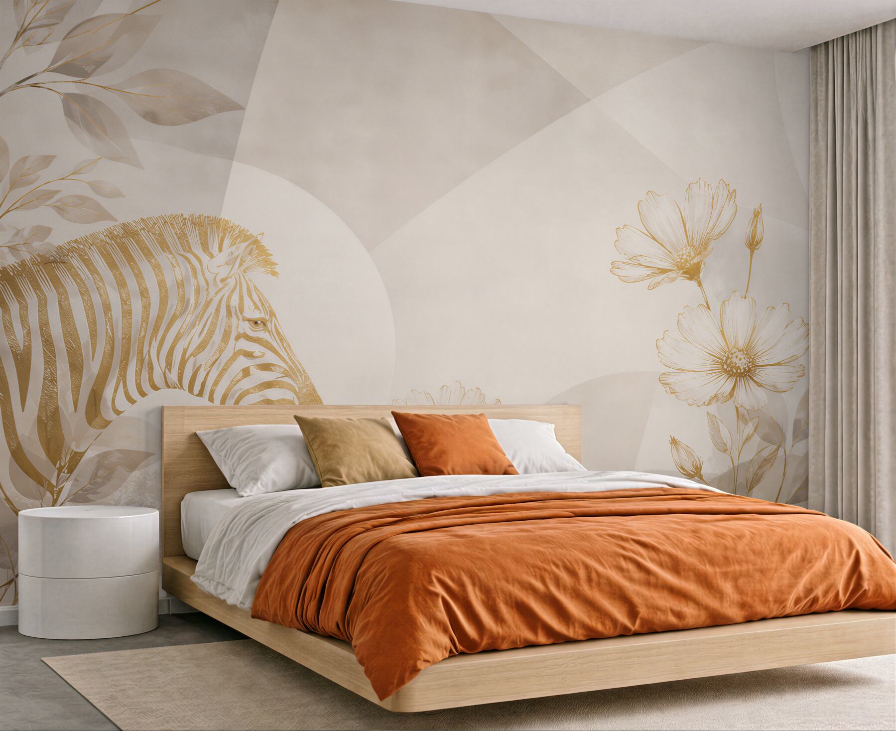 Fototapeta zebra i kwiaty beżowa nowoczesna w stylu safari?v23