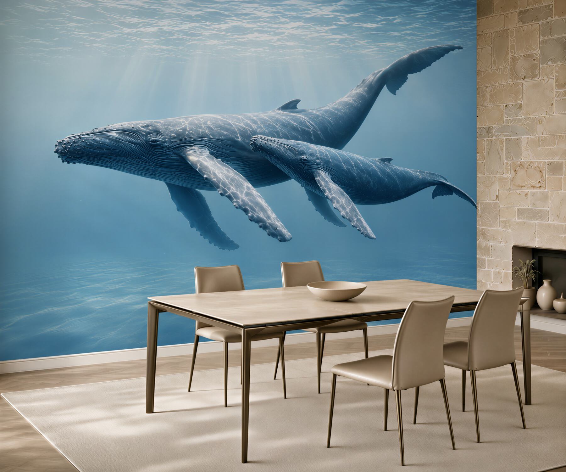 Fototapeta wieloryby pod wodą w błękitnym oceanie spokojna?v23