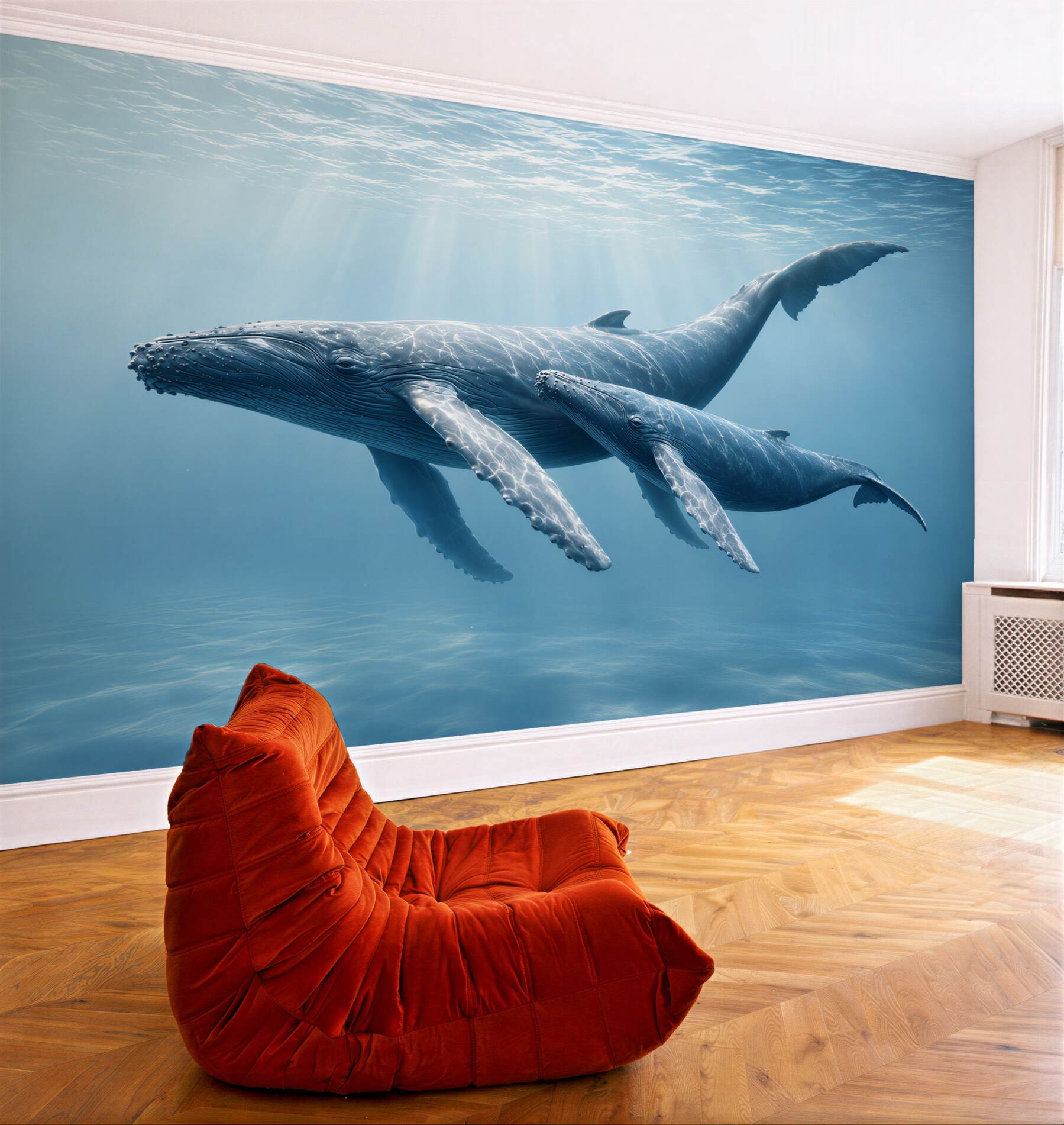 Fototapeta wieloryby pod wodą w błękitnym oceanie spokojna?v23