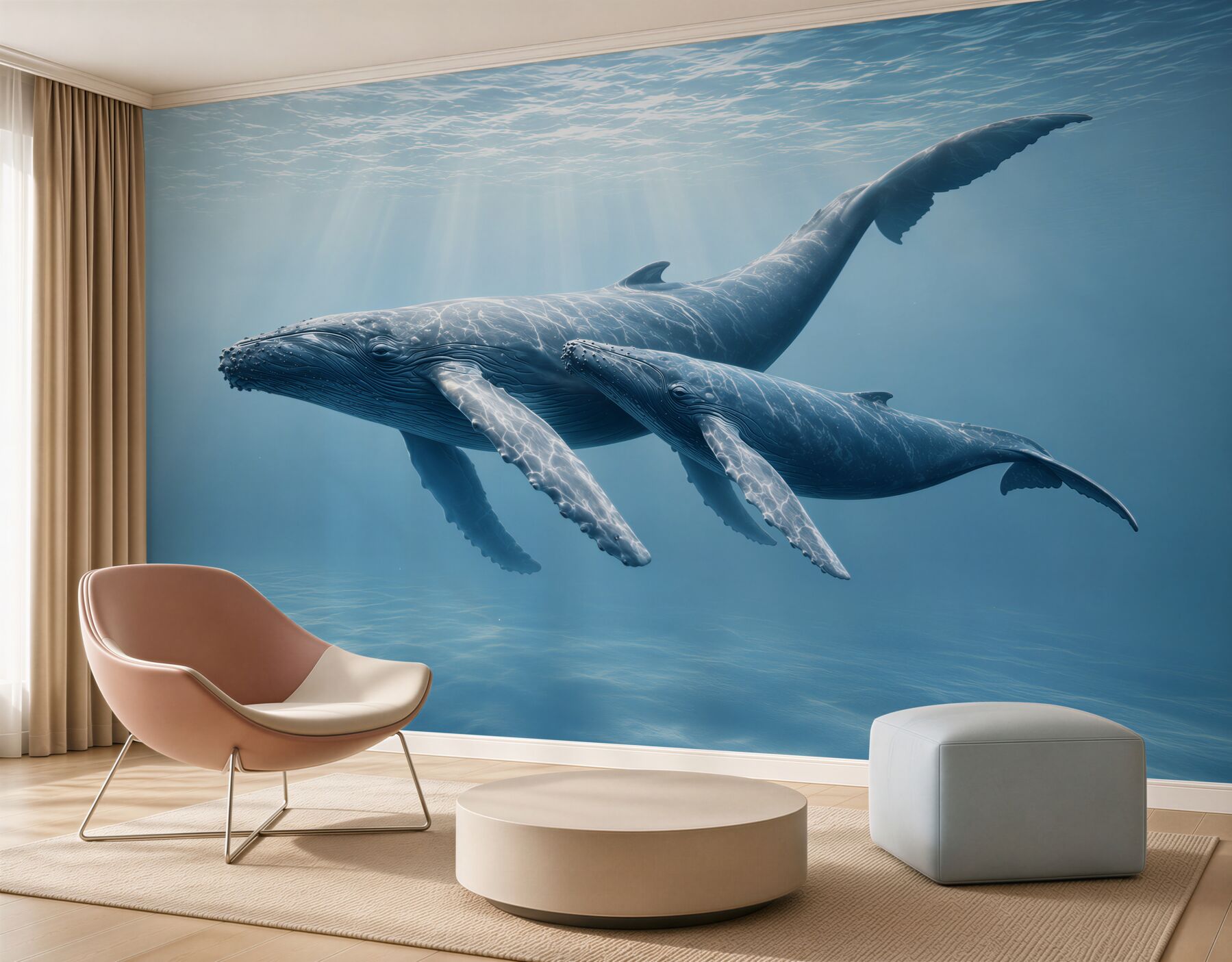 Fototapeta wieloryby pod wodą w błękitnym oceanie spokojna?v23