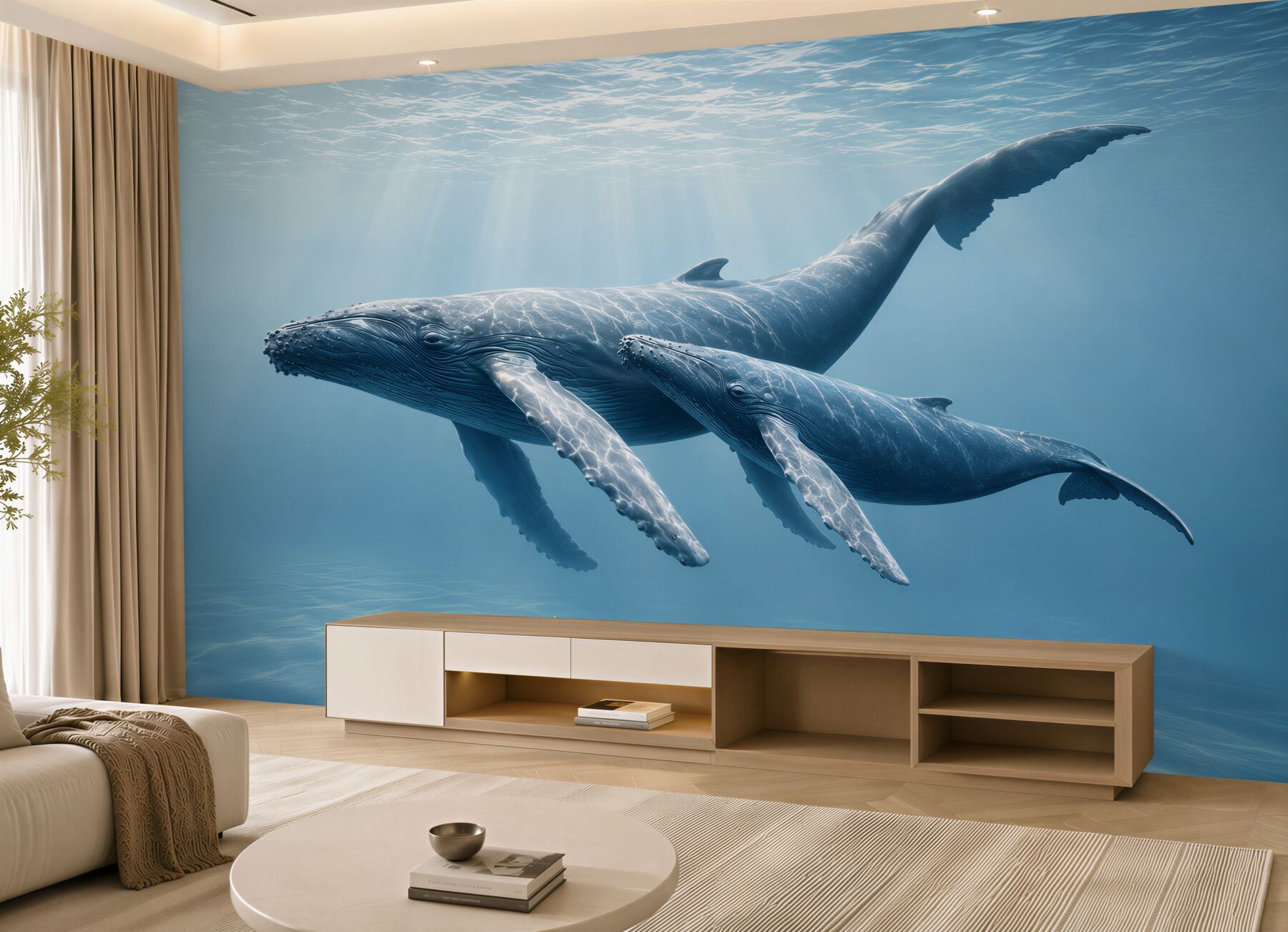 Fototapeta wieloryby pod wodą w błękitnym oceanie spokojna?v23
