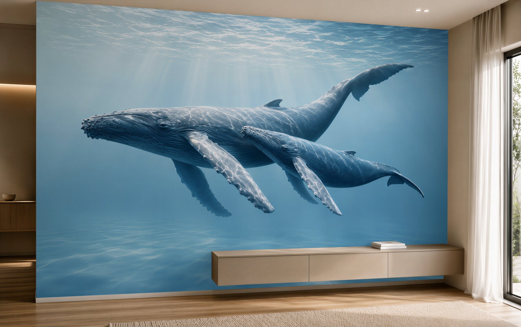 Fototapeta wieloryby pod wodą w błękitnym oceanie spokojna?v23