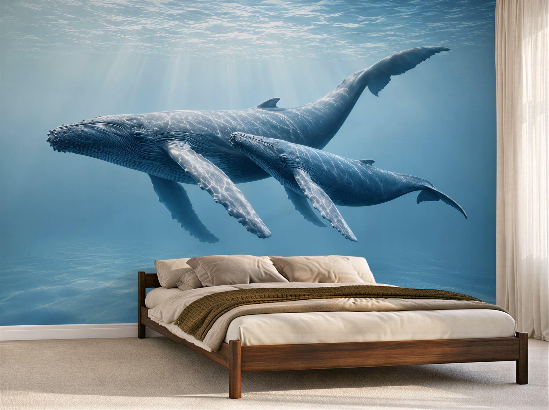 Fototapeta wieloryby pod wodą w błękitnym oceanie spokojna