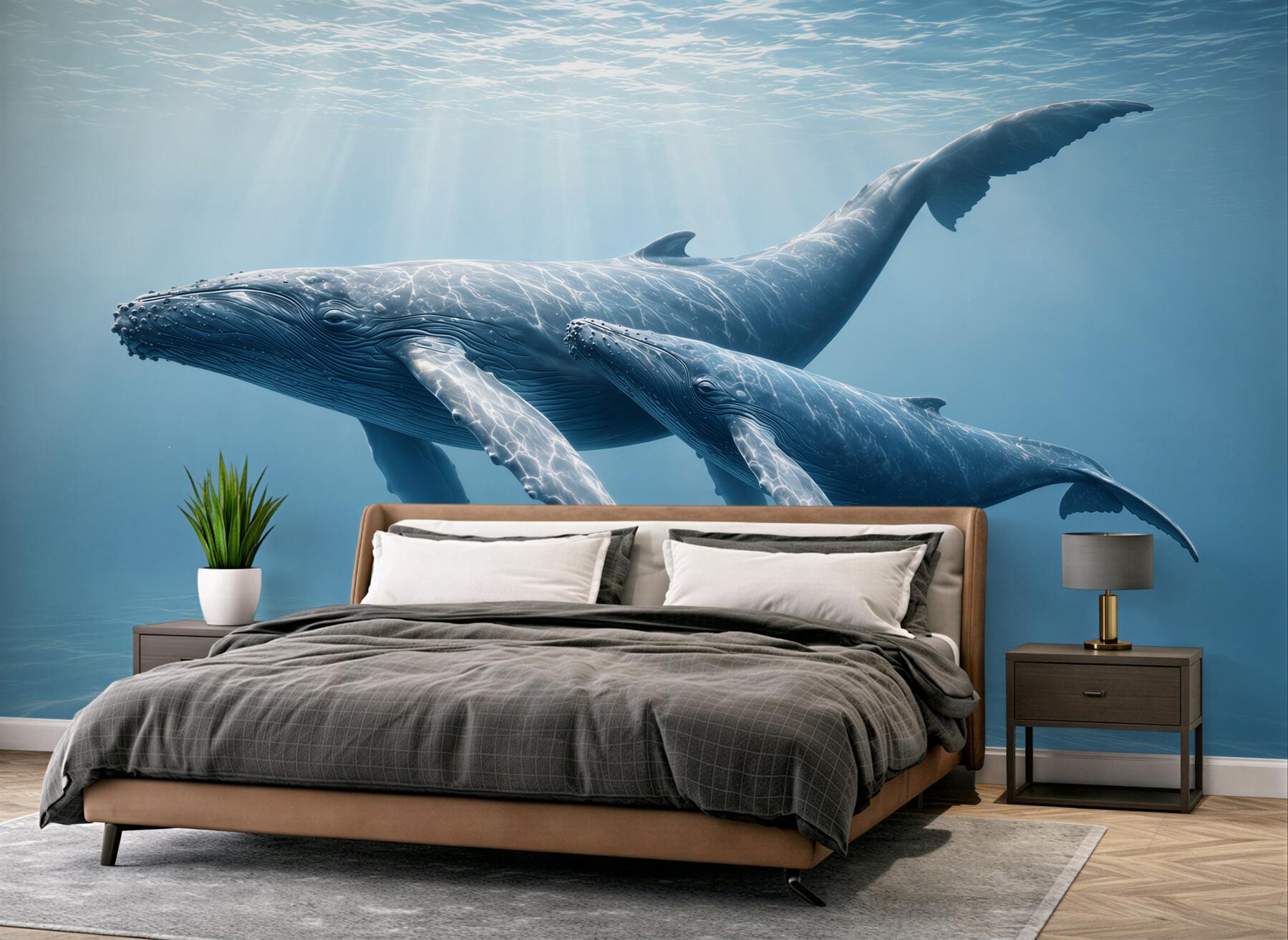 Fototapeta wieloryby pod wodą w błękitnym oceanie spokojna?v23
