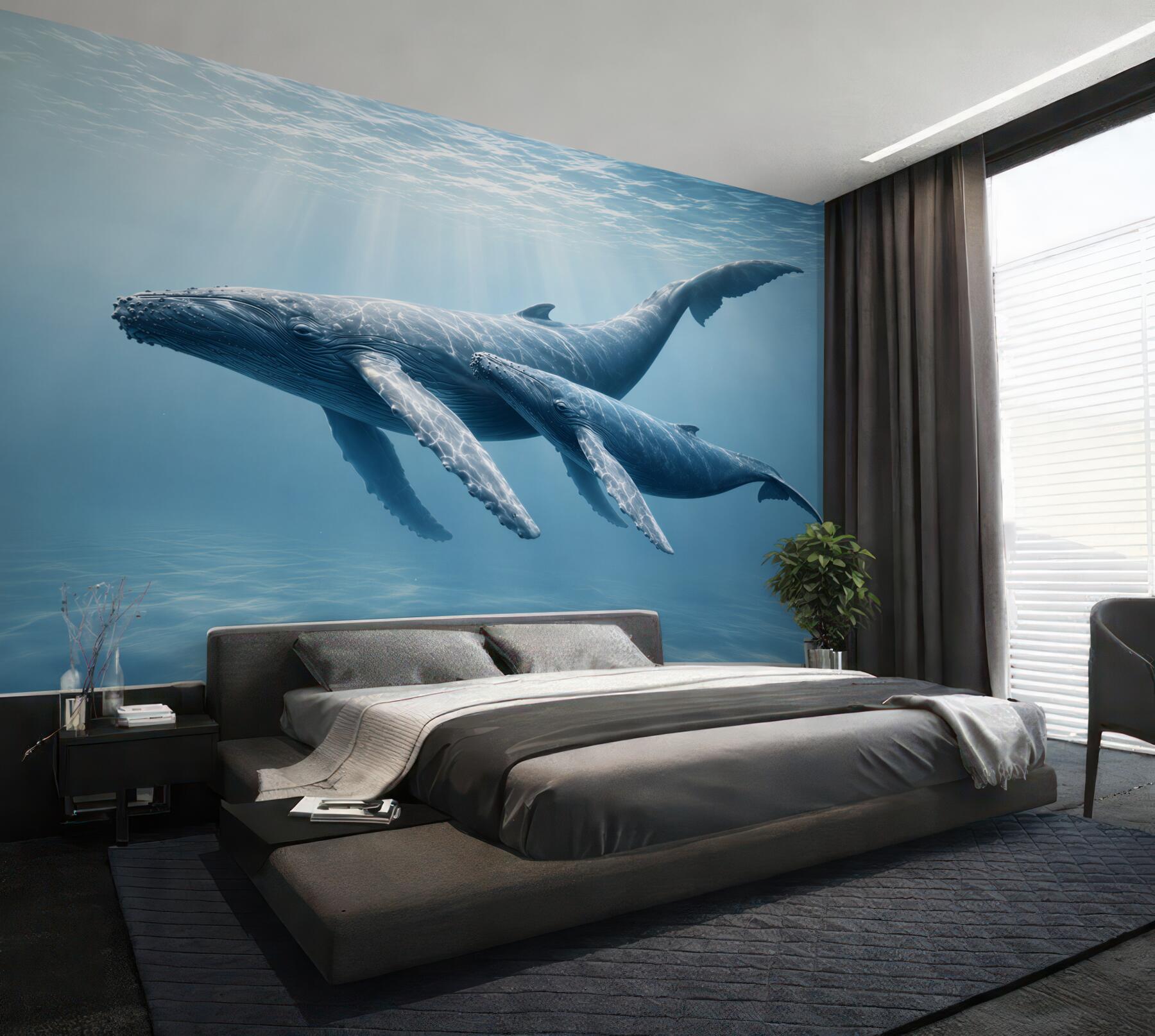 Fototapeta wieloryby pod wodą w błękitnym oceanie spokojna?v23
