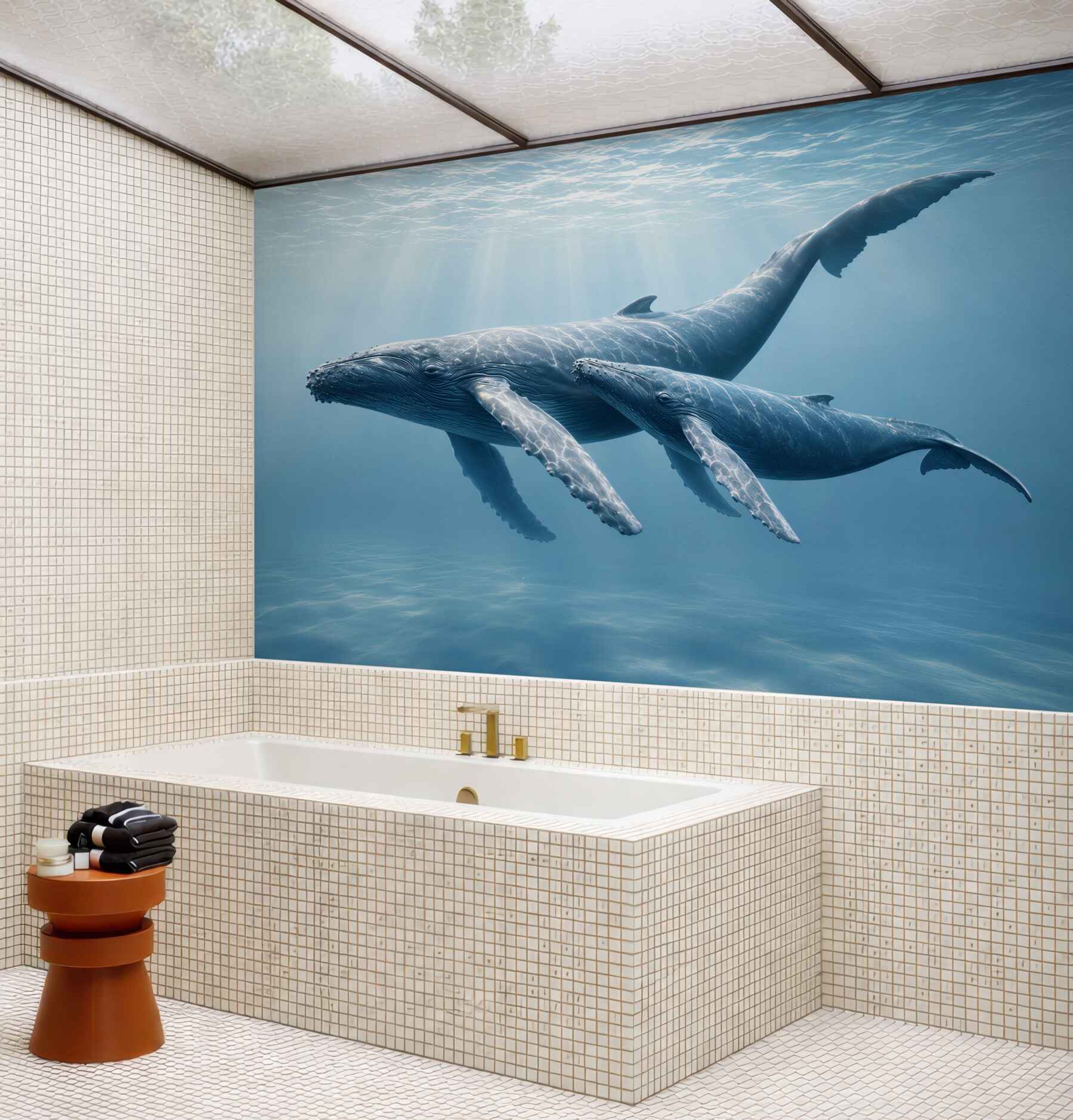 Fototapeta wieloryby pod wodą w błękitnym oceanie spokojna?v23