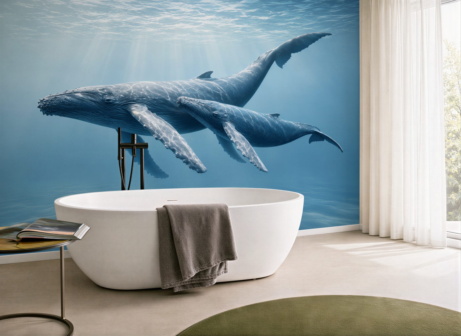 Fototapeta wieloryby pod wodą w błękitnym oceanie spokojna?v23