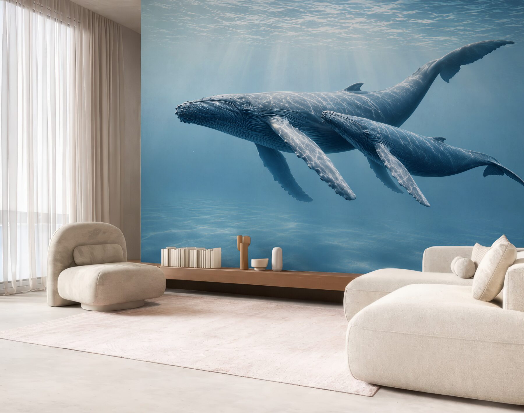 Fototapeta wieloryby pod wodą w błękitnym oceanie spokojna?v23