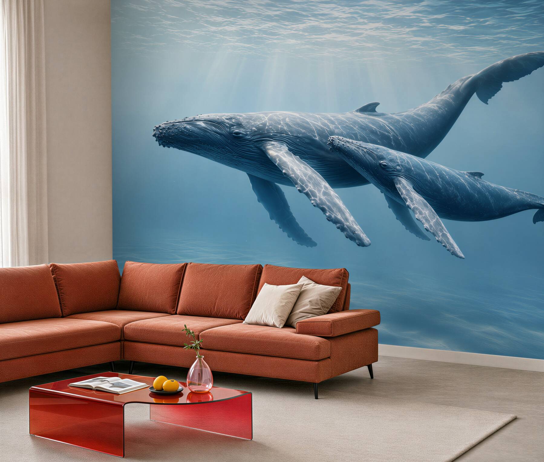 Fototapeta wieloryby pod wodą w błękitnym oceanie spokojna?v23
