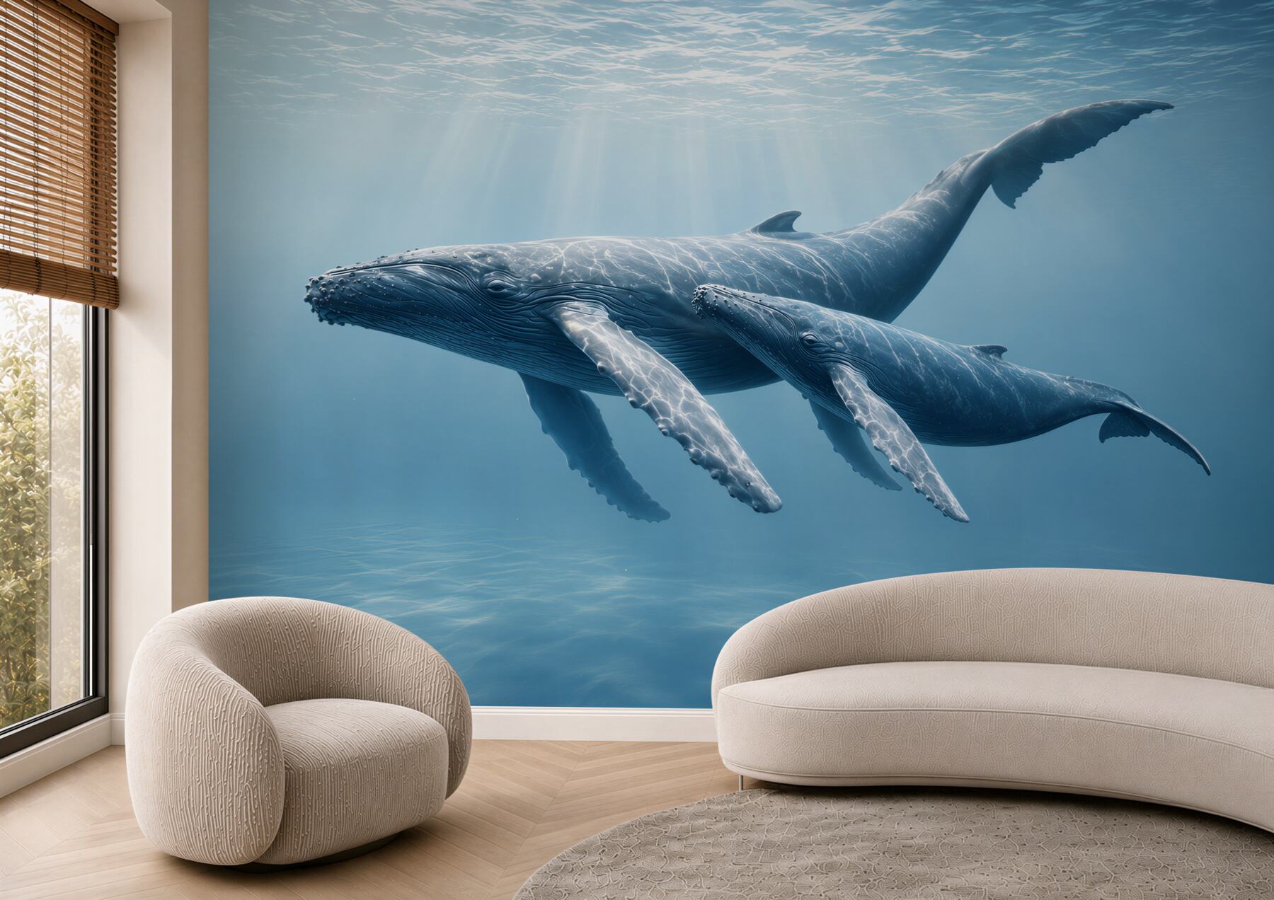 Fototapeta wieloryby pod wodą w błękitnym oceanie spokojna?v23