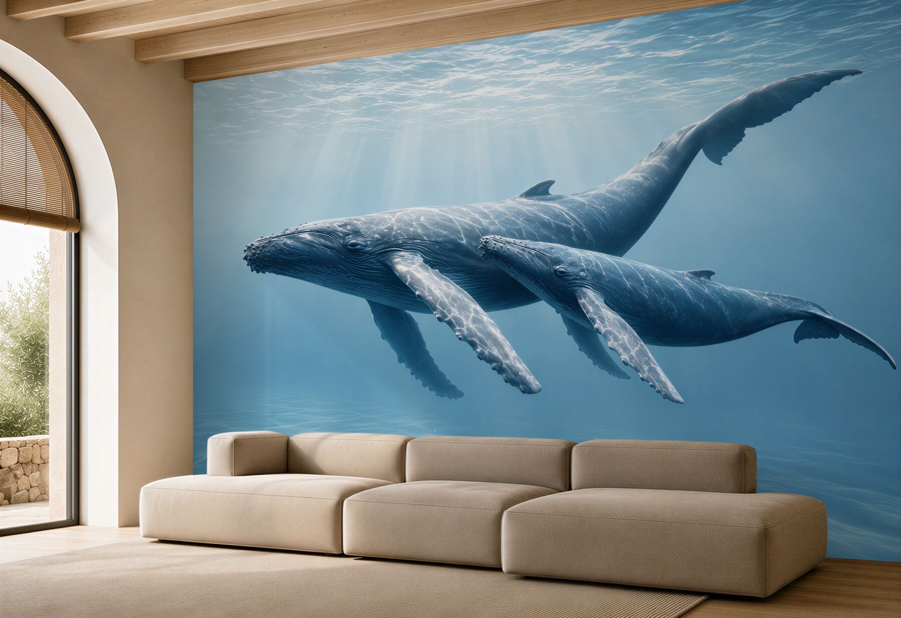 Fototapeta wieloryby pod wodą w błękitnym oceanie spokojna?v23