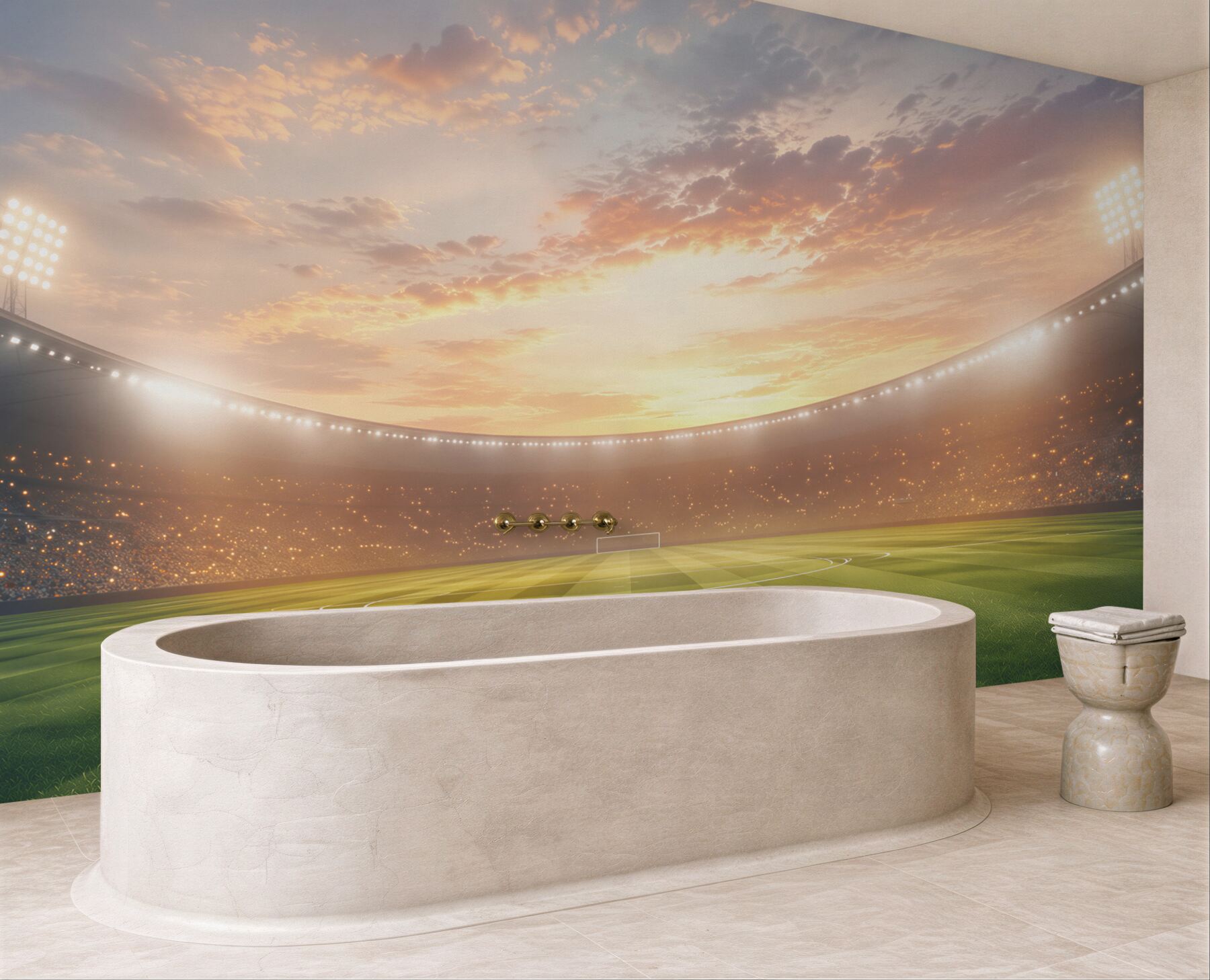 Fototapeta stadion piłkarski o zachodzie słońca z zieloną murawą?v23