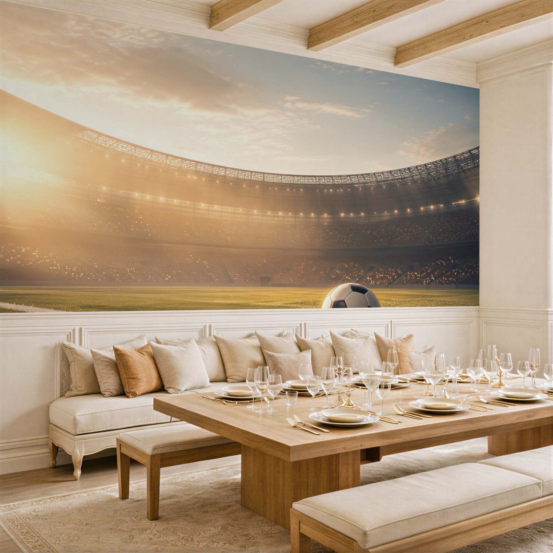Fototapeta piłka nożna na stadionie o zachodzie słońca sportowa?v23