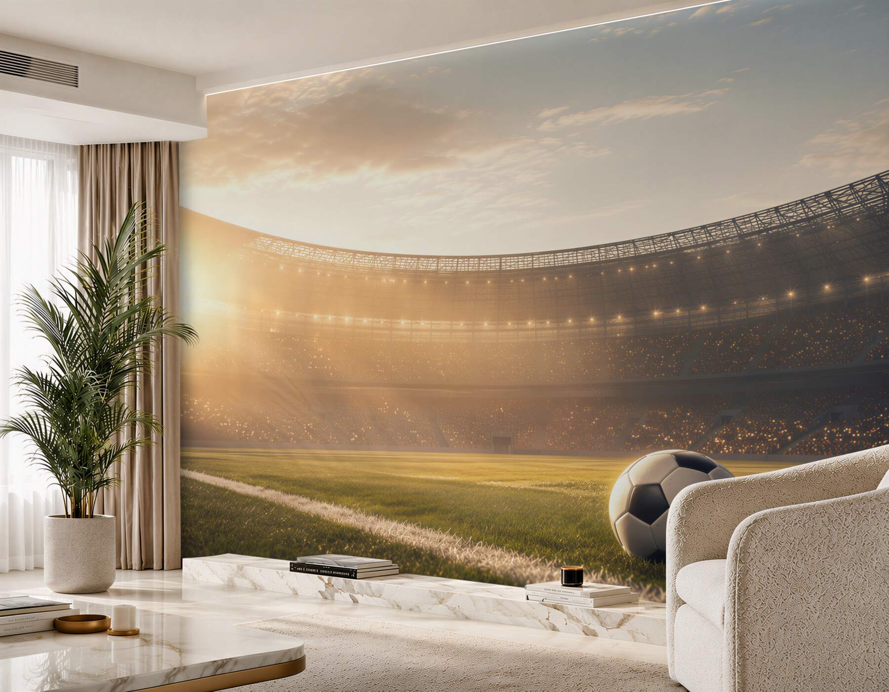 Fototapeta piłka nożna na stadionie o zachodzie słońca sportowa?v23