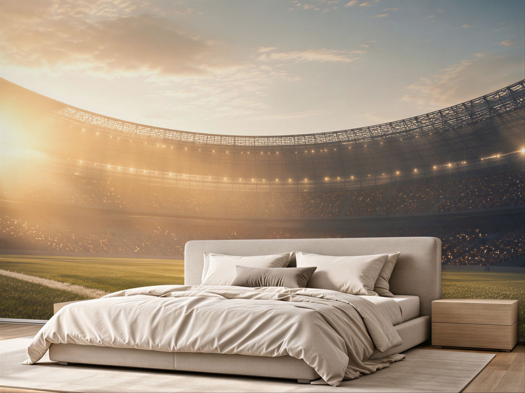 Fototapeta piłka nożna na stadionie o zachodzie słońca sportowa?v23