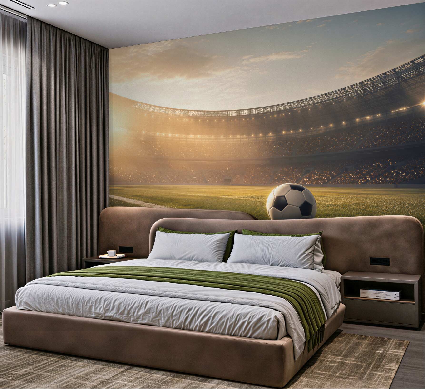 Fototapeta piłka nożna na stadionie o zachodzie słońca sportowa?v23