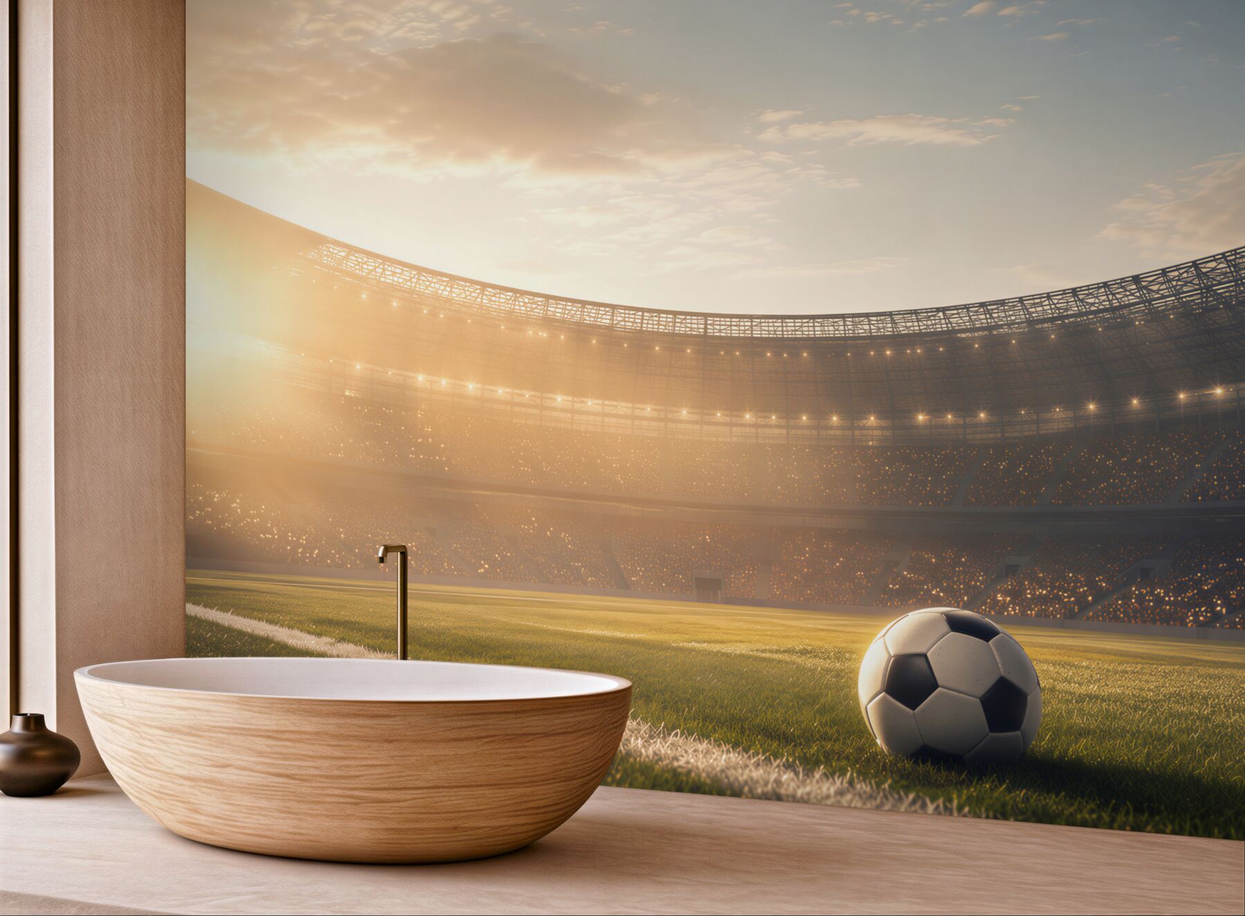 Fototapeta piłka nożna na stadionie o zachodzie słońca sportowa?v23