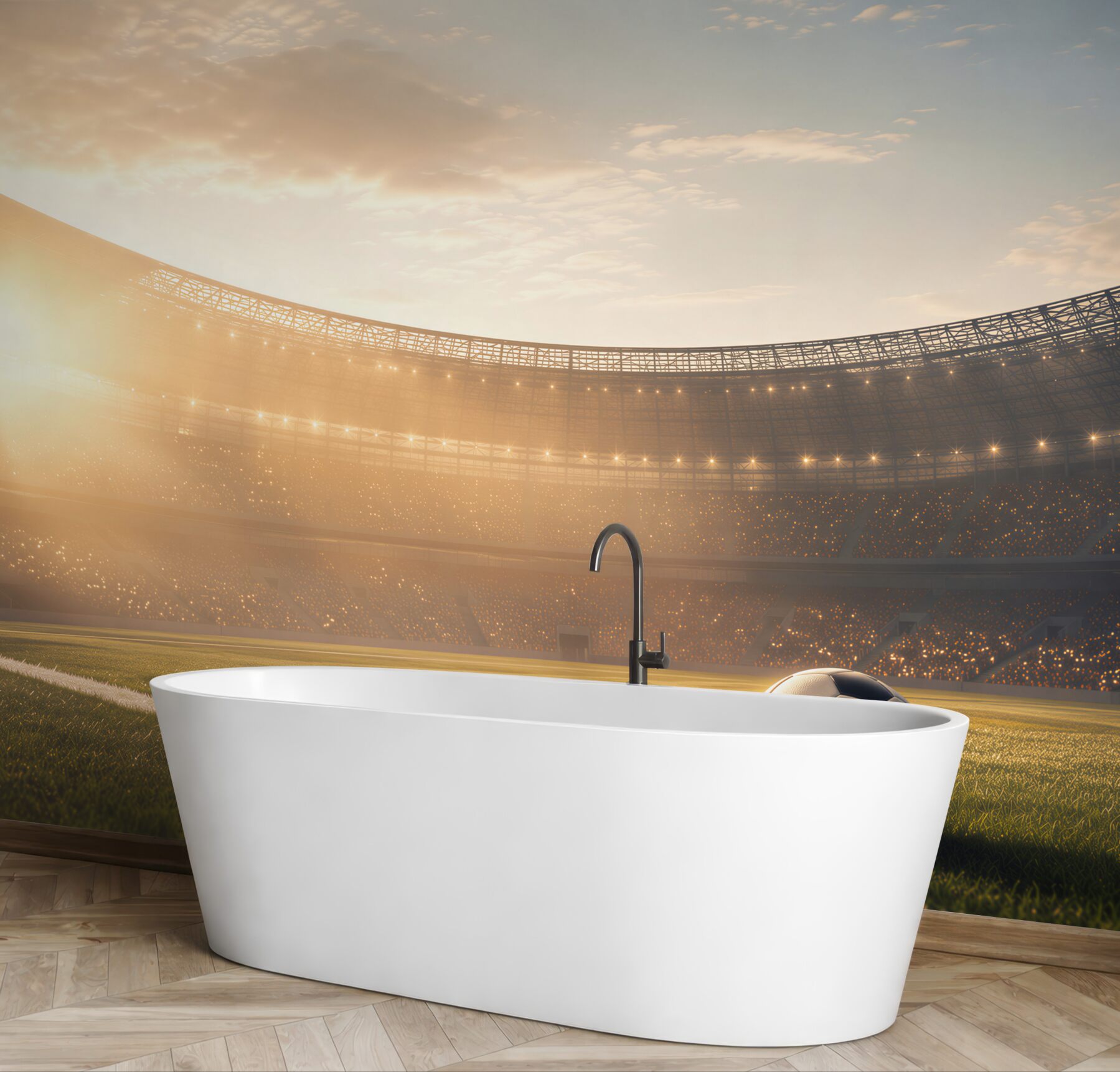 Fototapeta piłka nożna na stadionie o zachodzie słońca sportowa?v23