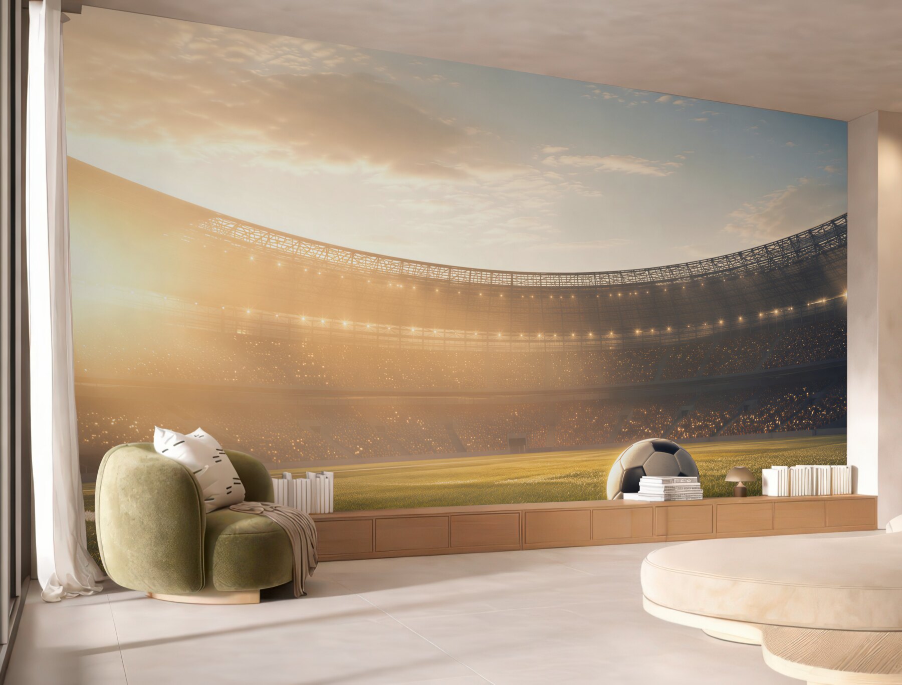 Fototapeta piłka nożna na stadionie o zachodzie słońca sportowa?v23