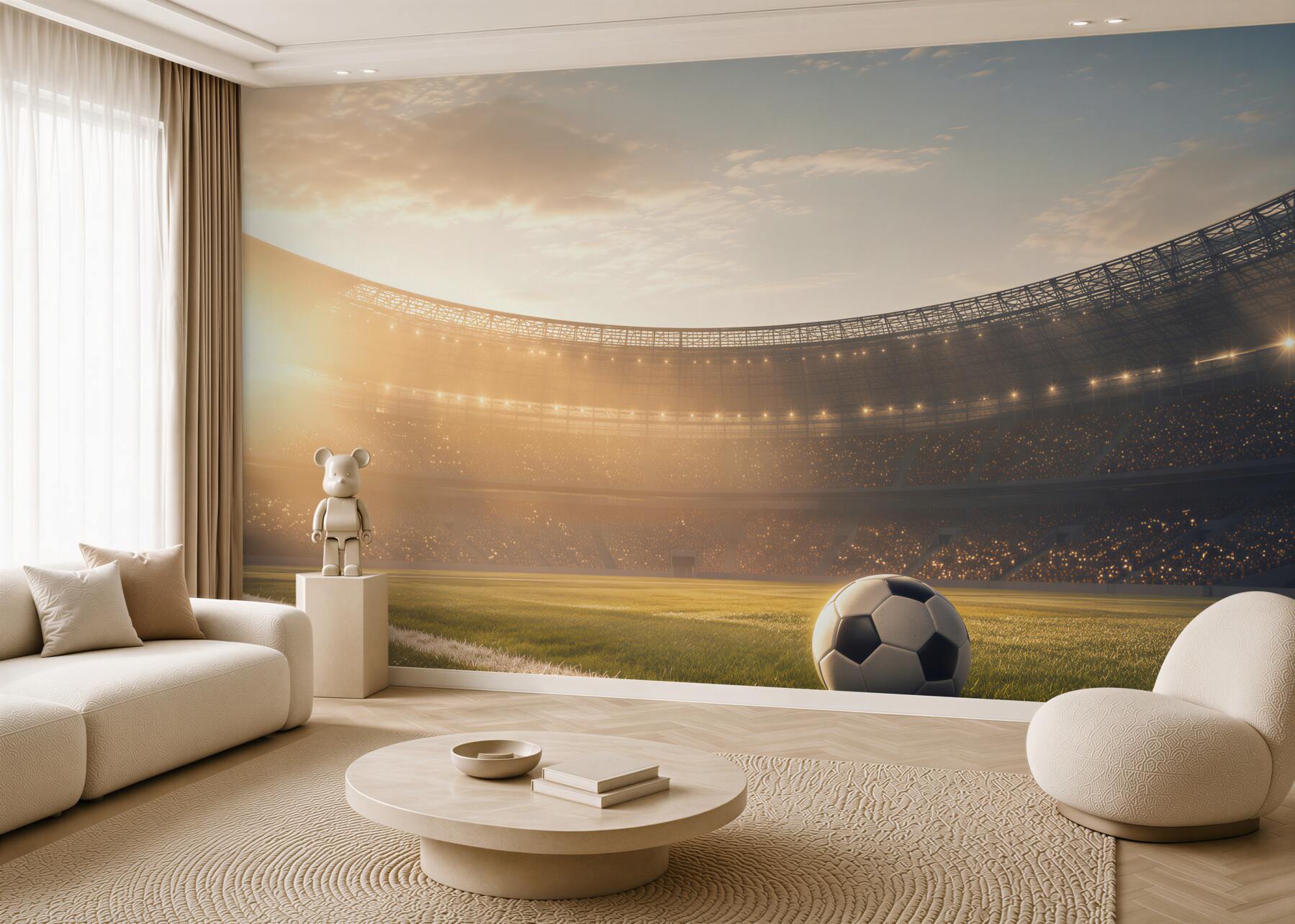 Fototapeta piłka nożna na stadionie o zachodzie słońca sportowa?v23