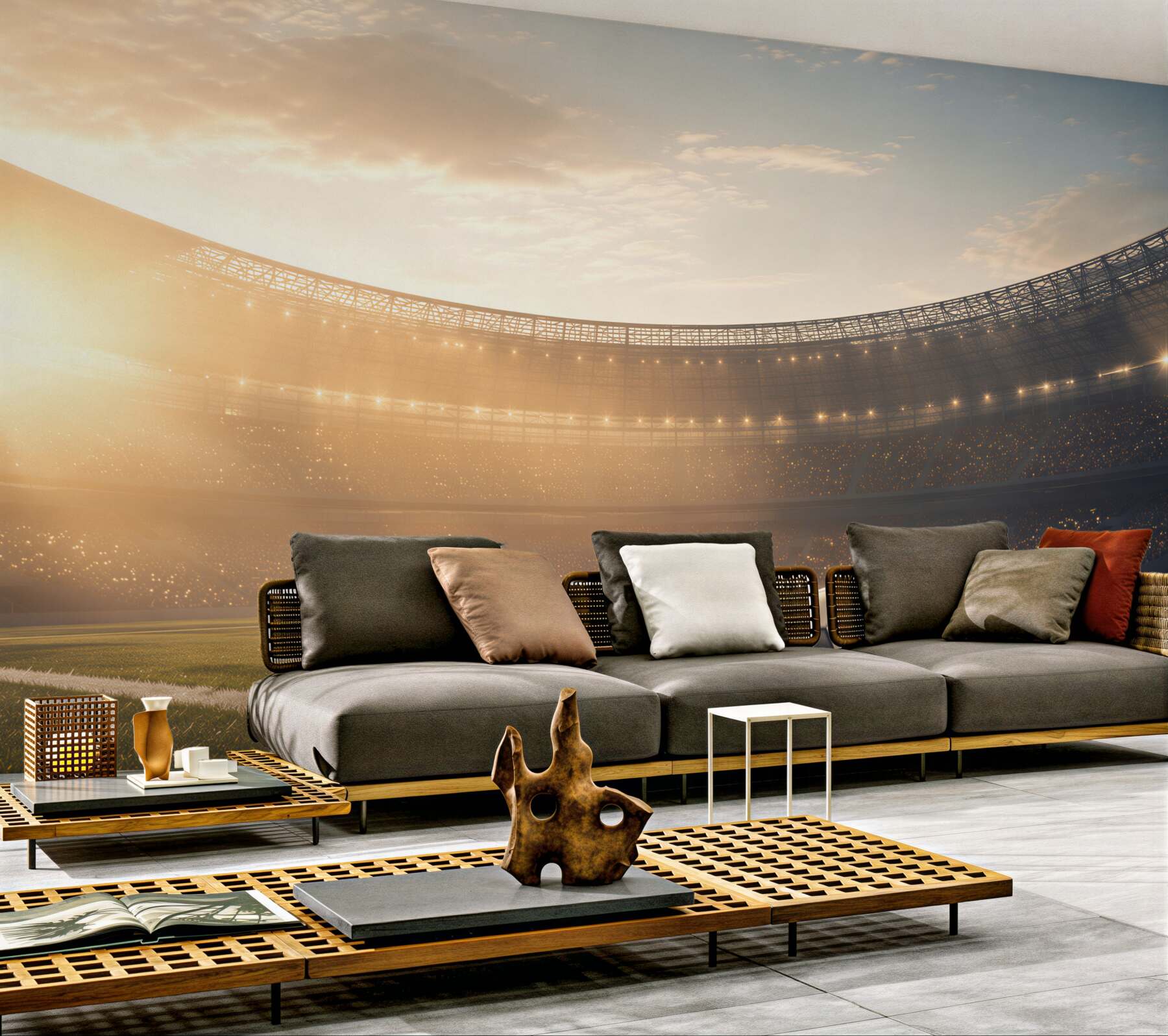 Fototapeta piłka nożna na stadionie o zachodzie słońca sportowa?v23