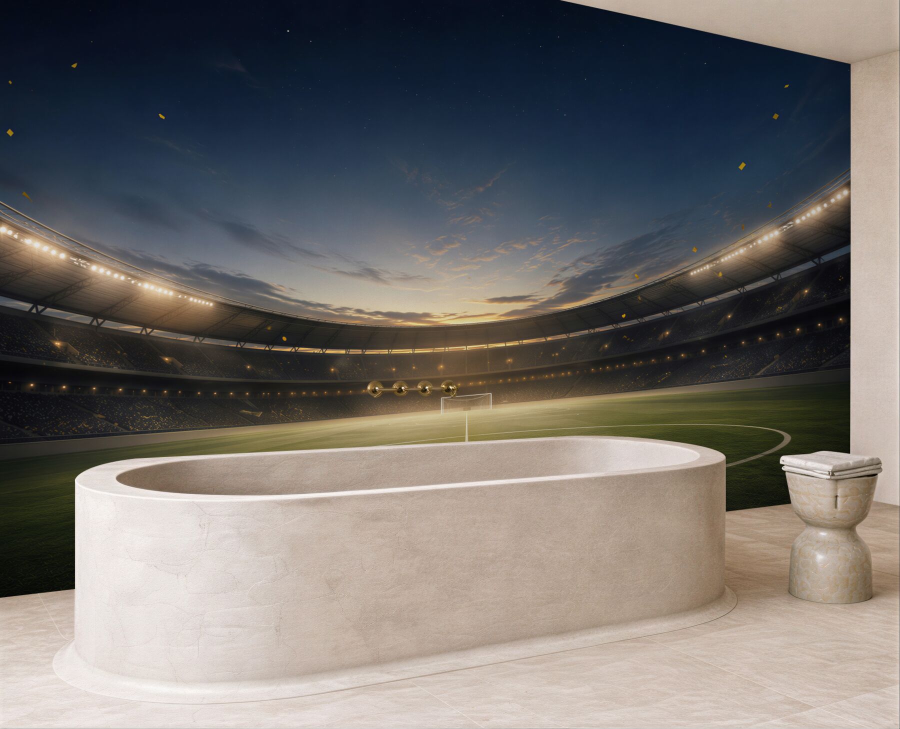 Fototapeta stadion piłkarski z piłką o zachodzie słońca do pokoju fana futbolu?v23