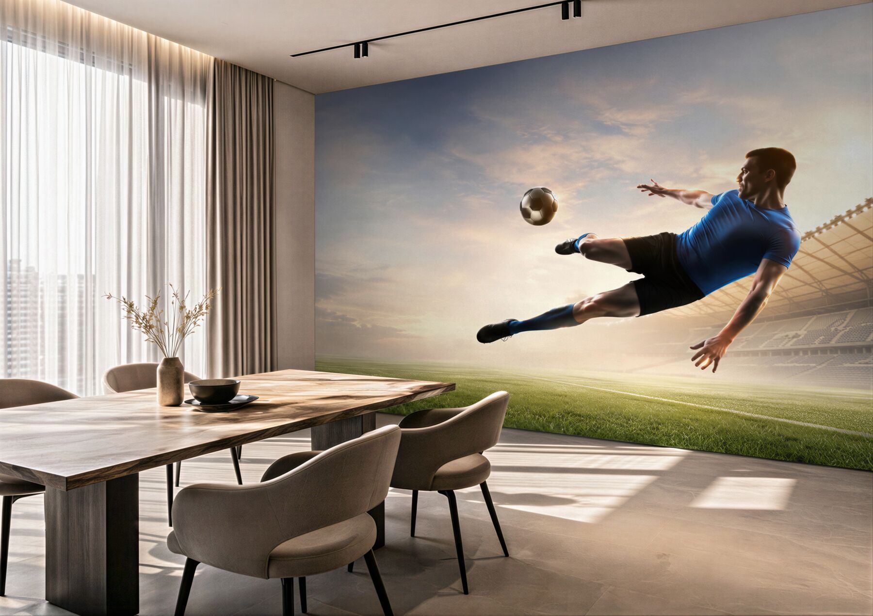 Fototapeta piłkarz w locie na stadionie dynamiczna do pokoju młodzieżowego?v23