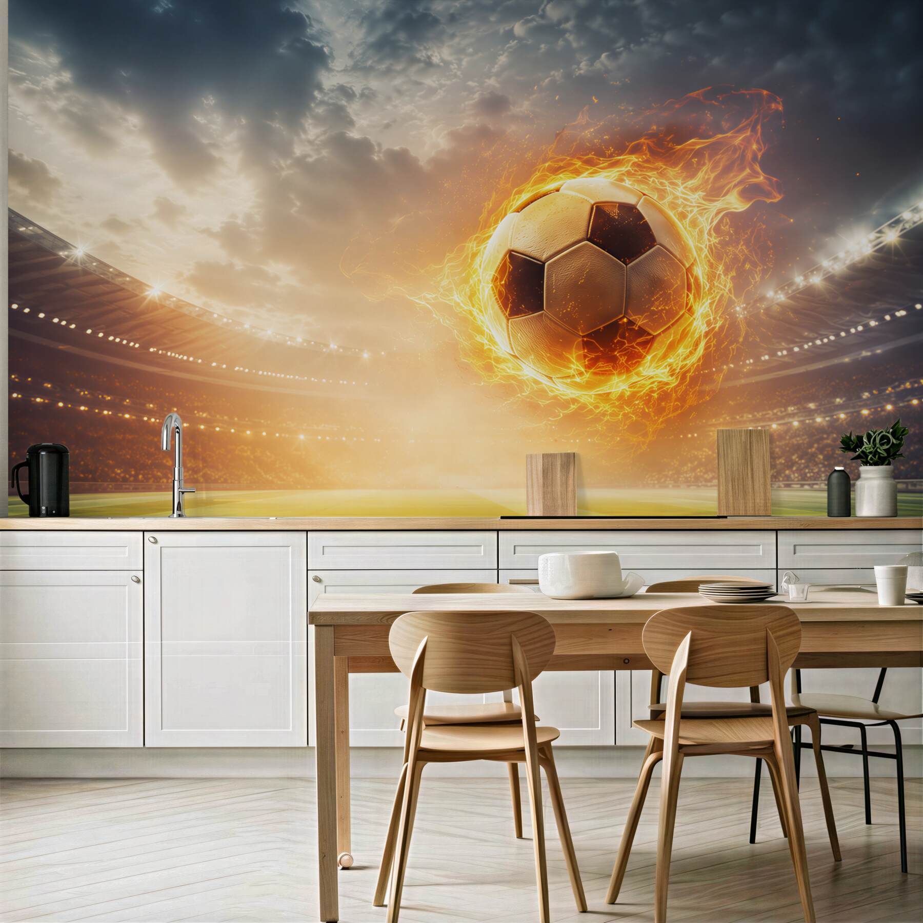 Fototapeta płonąca piłka nożna na stadionie dynamiczna sportowa?v23