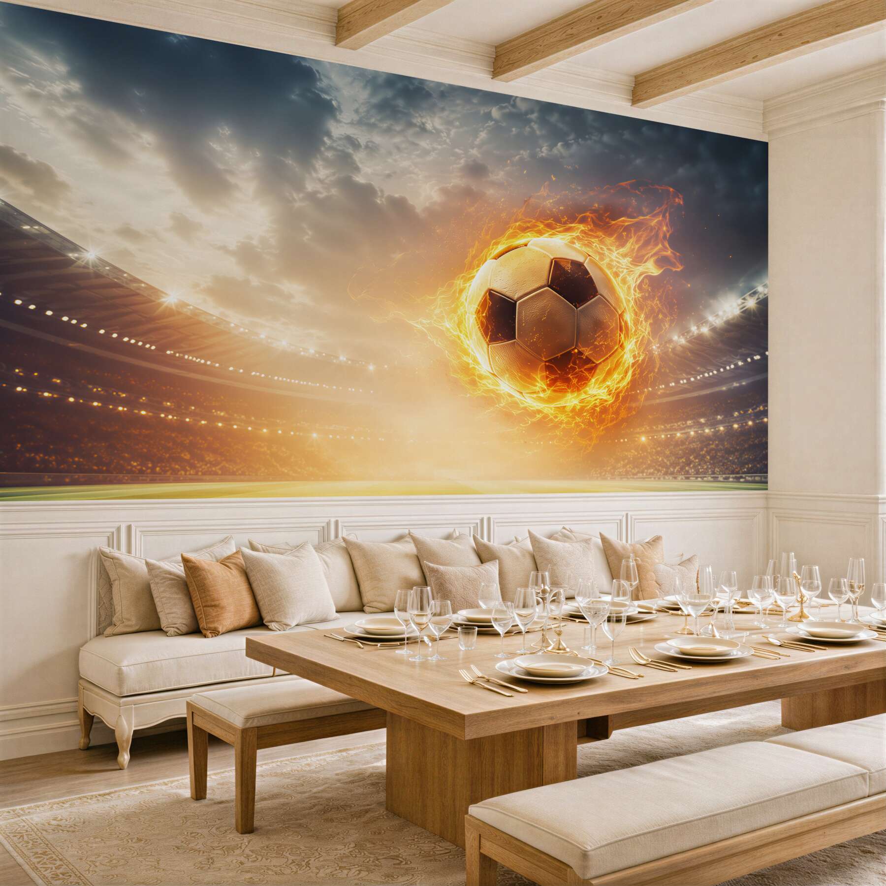 Fototapeta płonąca piłka nożna na stadionie dynamiczna sportowa?v23