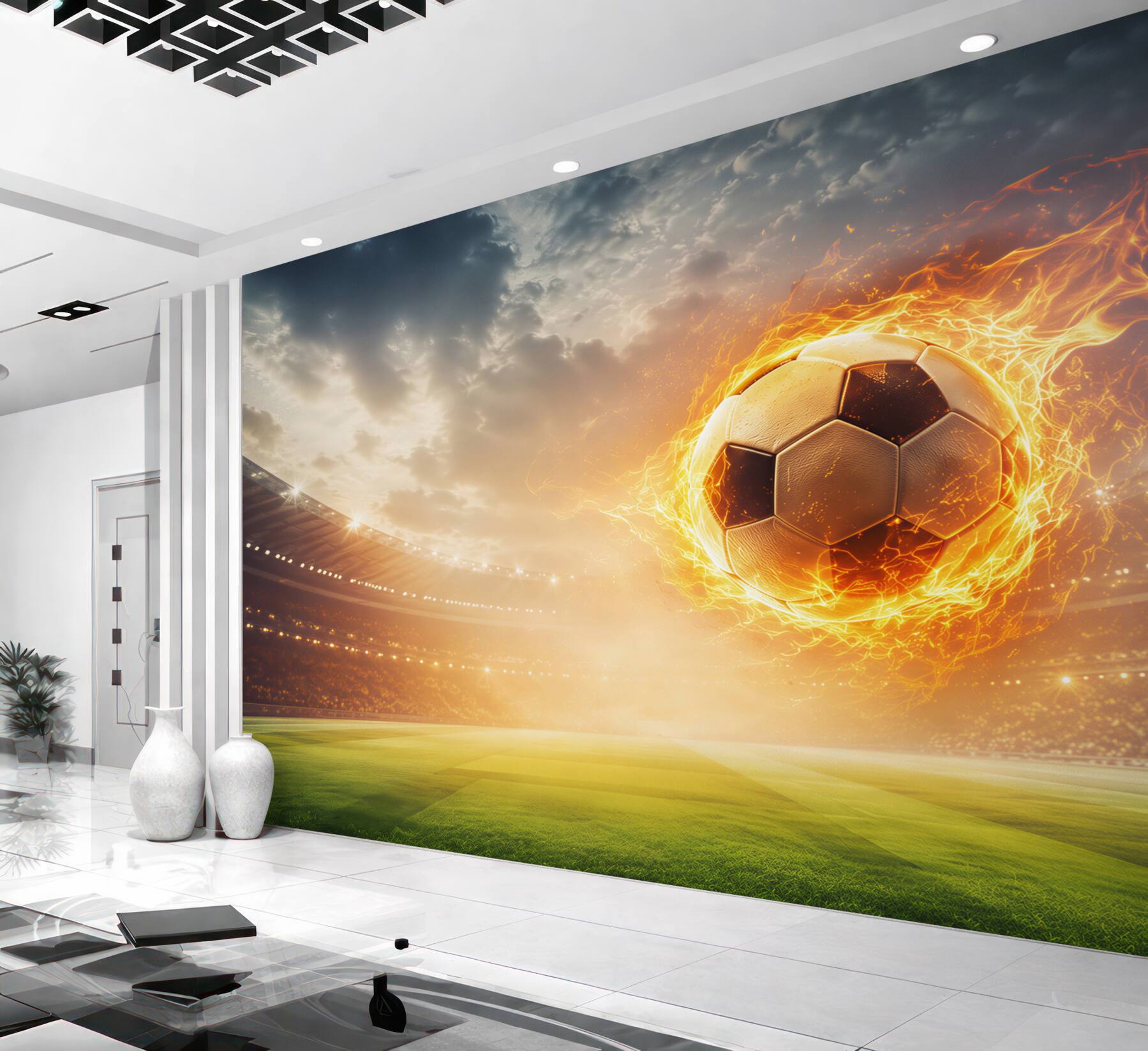 Fototapeta płonąca piłka nożna na stadionie dynamiczna sportowa?v23