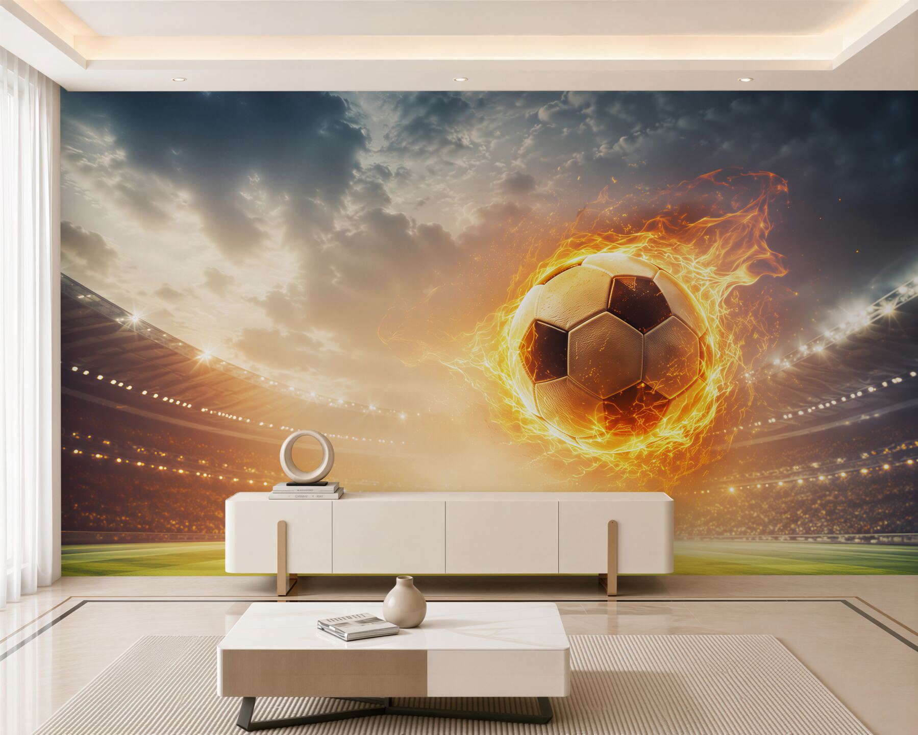 Fototapeta płonąca piłka nożna na stadionie dynamiczna sportowa?v23