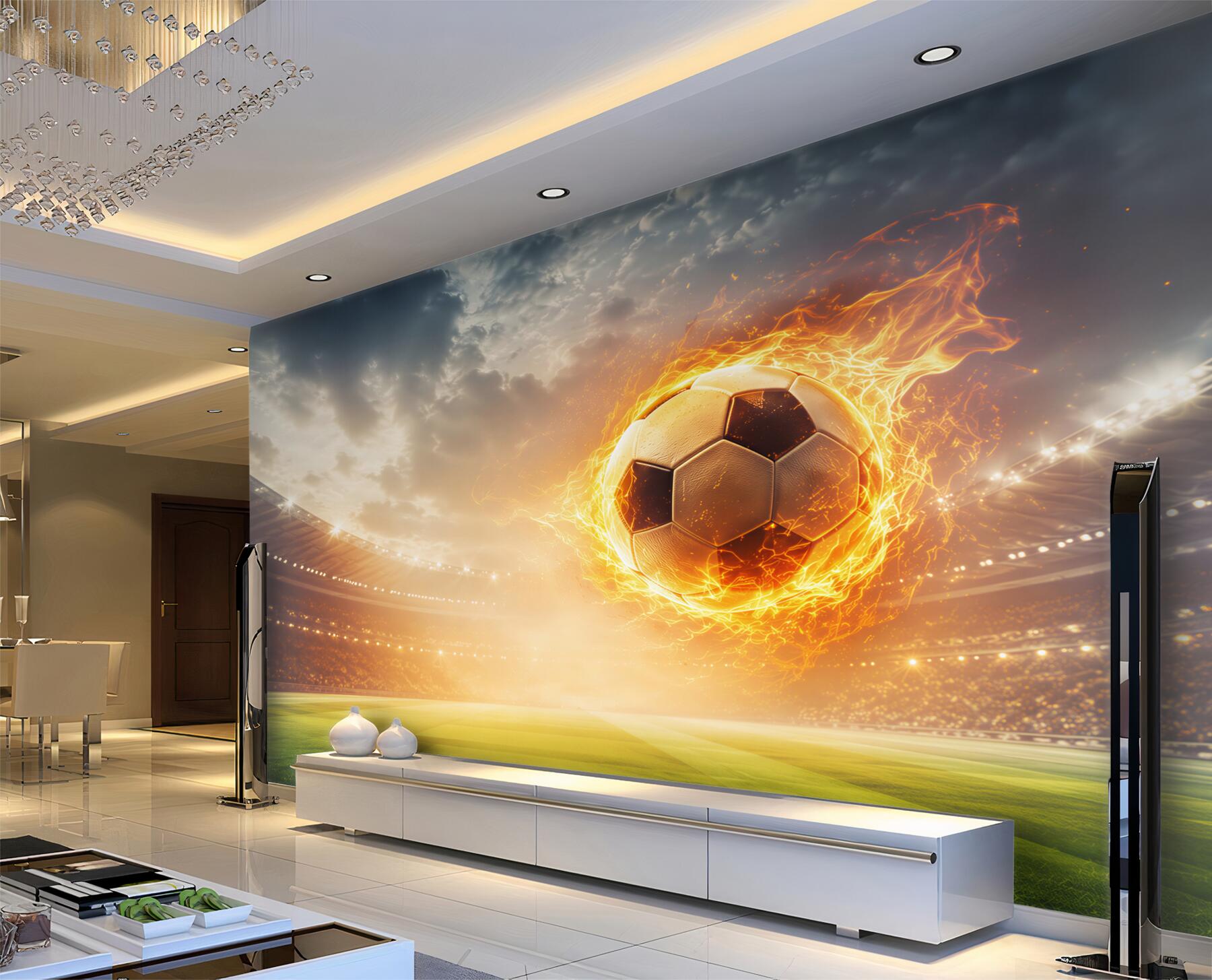Fototapeta płonąca piłka nożna na stadionie dynamiczna sportowa?v23
