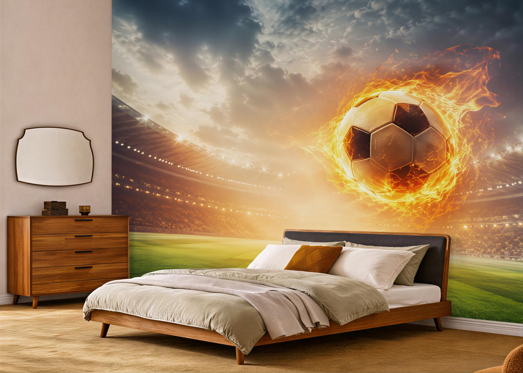 Fototapeta płonąca piłka nożna na stadionie dynamiczna sportowa?v23