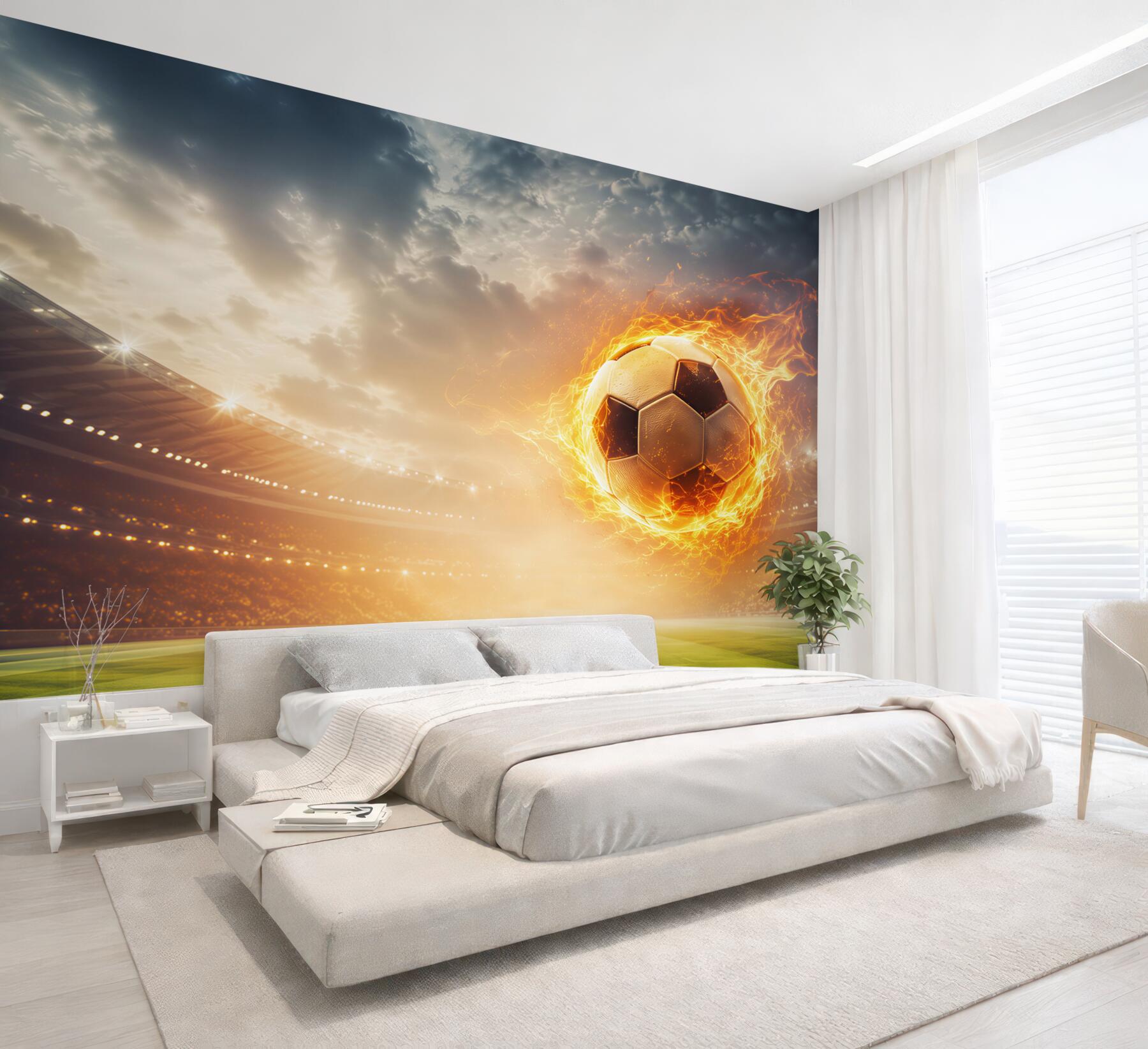 Fototapeta płonąca piłka nożna na stadionie dynamiczna sportowa?v23