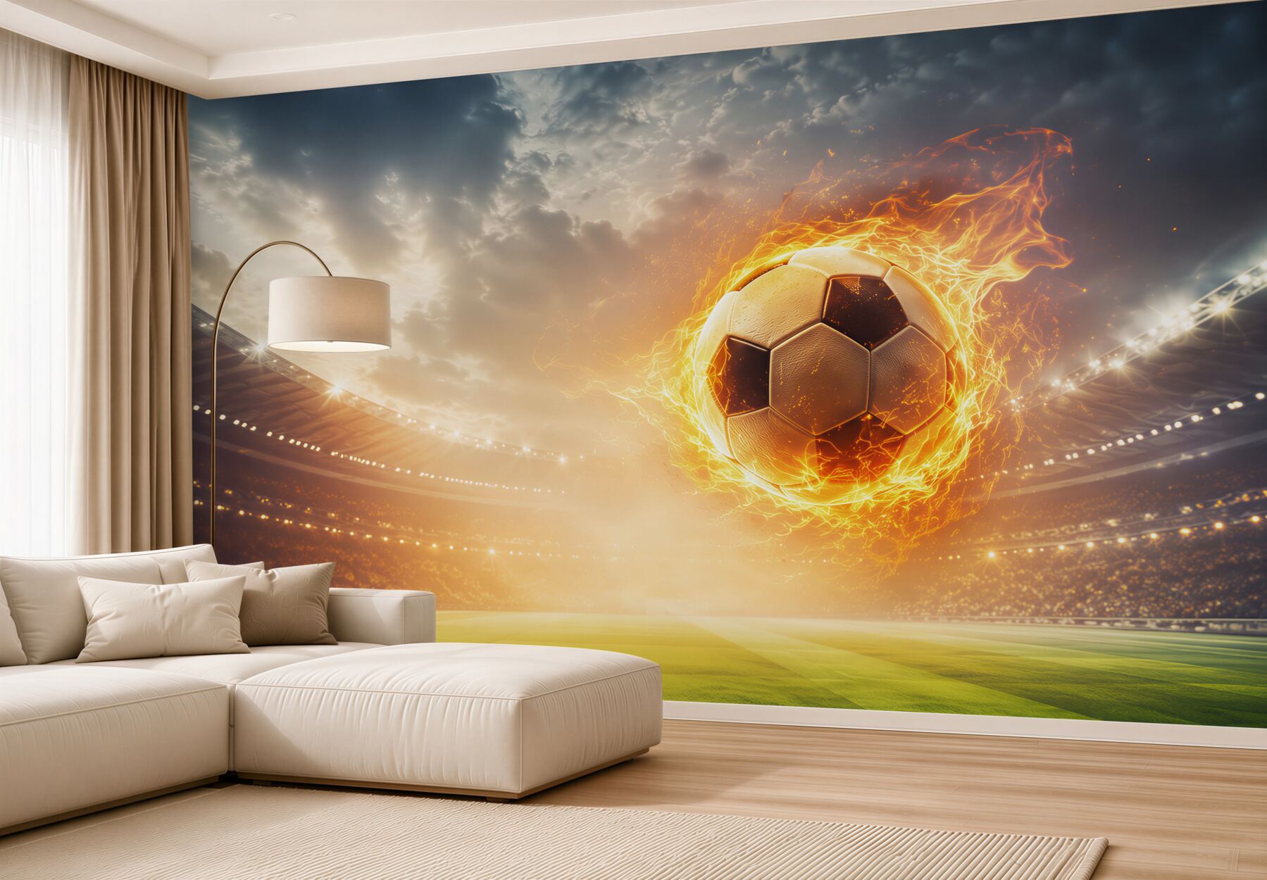 Fototapeta płonąca piłka nożna na stadionie dynamiczna sportowa?v23