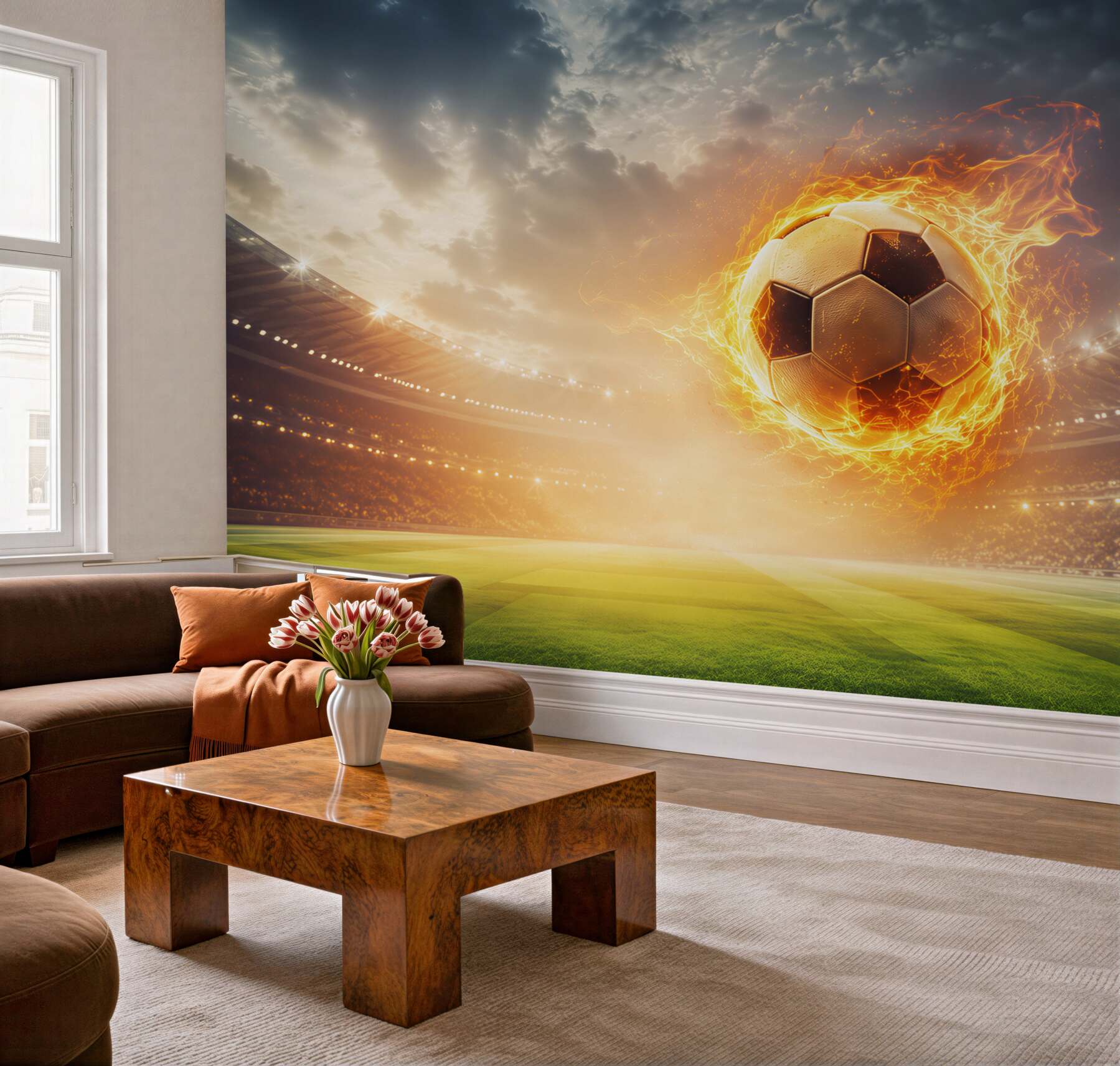 Fototapeta płonąca piłka nożna na stadionie dynamiczna sportowa?v23