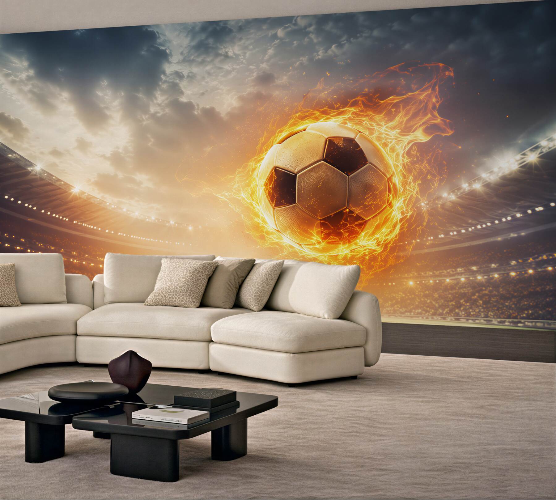 Fototapeta płonąca piłka nożna na stadionie dynamiczna sportowa?v23