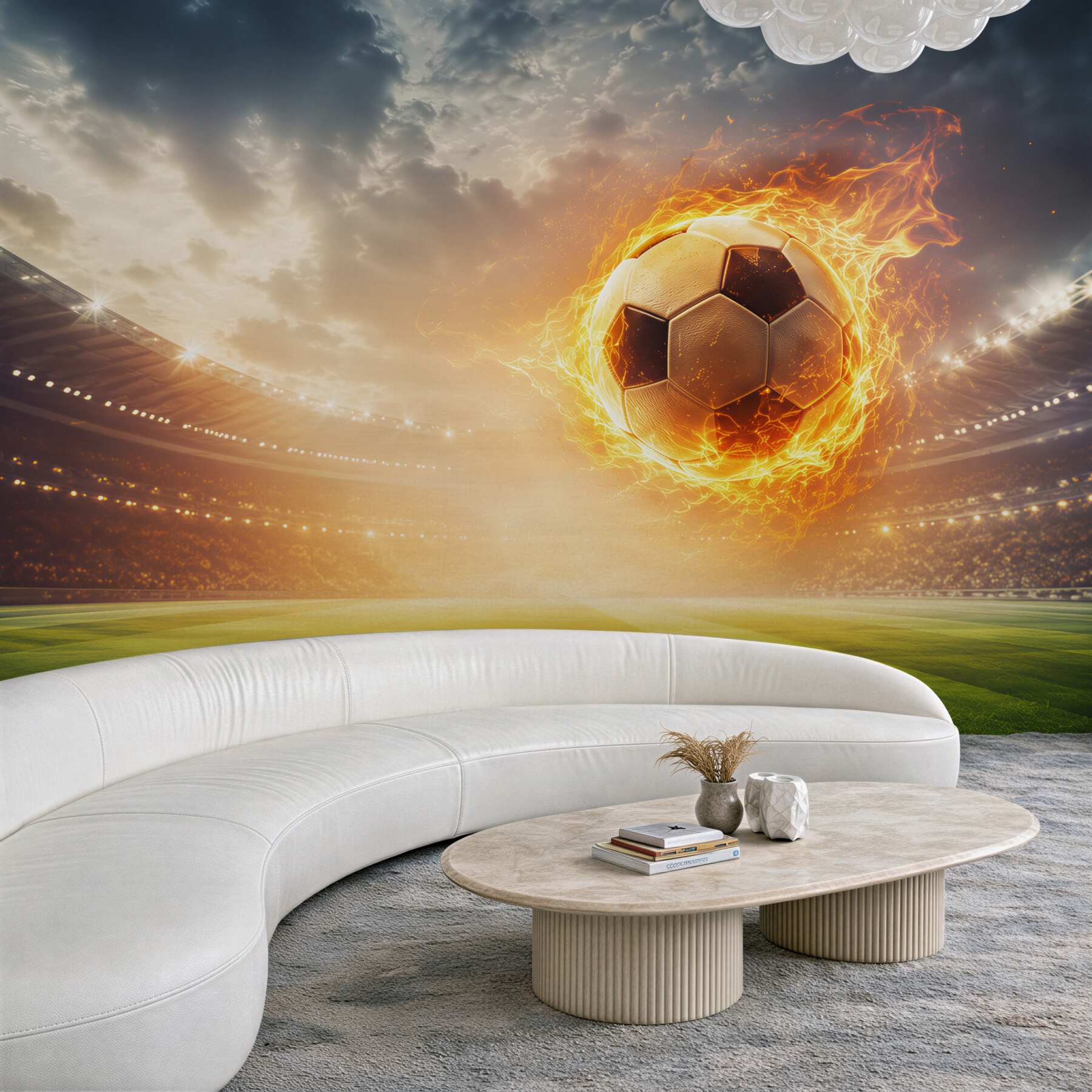 Fototapeta płonąca piłka nożna na stadionie dynamiczna sportowa?v23