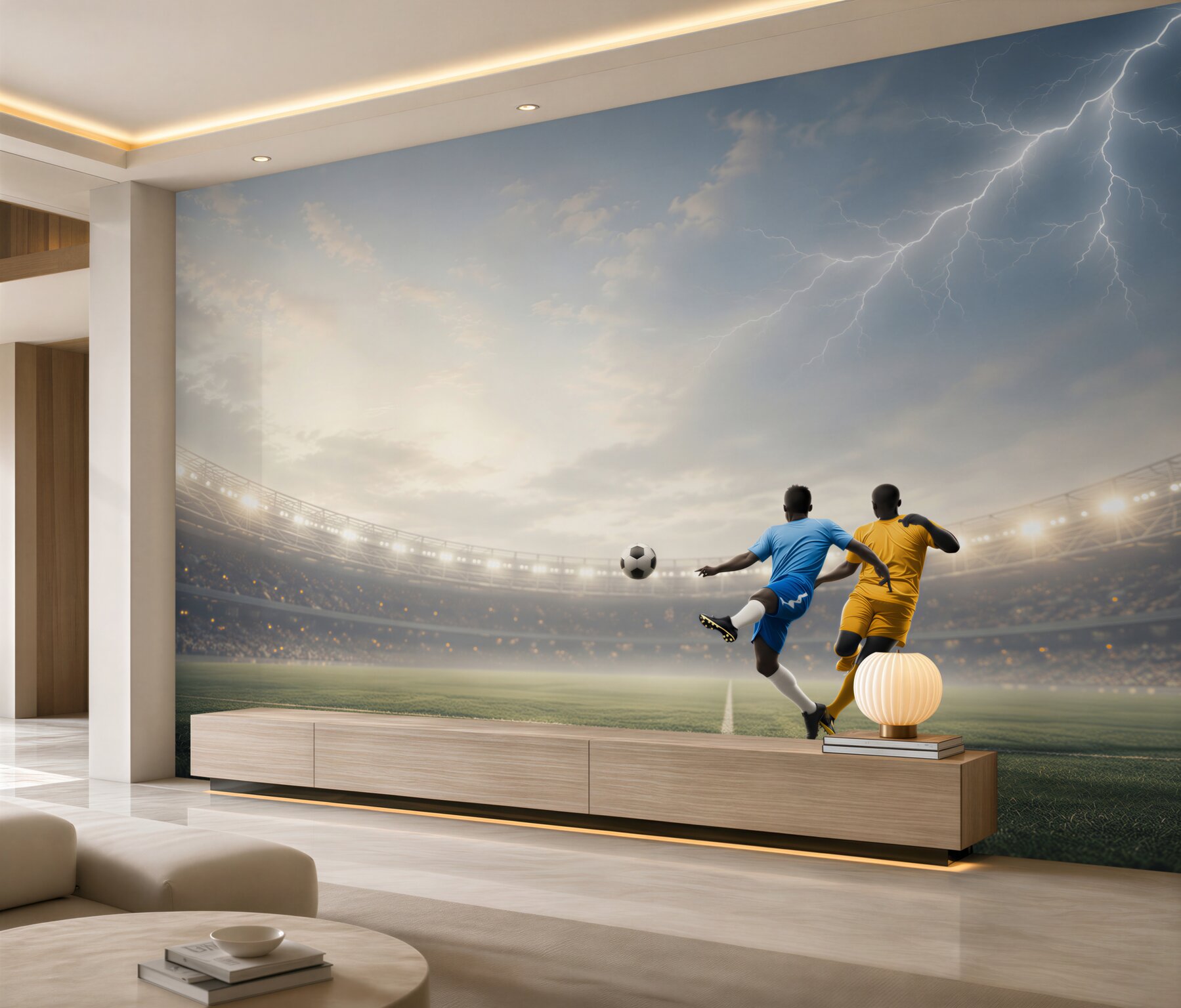 Fototapeta mecz piłki nożnej na stadionie z błyskawicą dynamiczna?v23