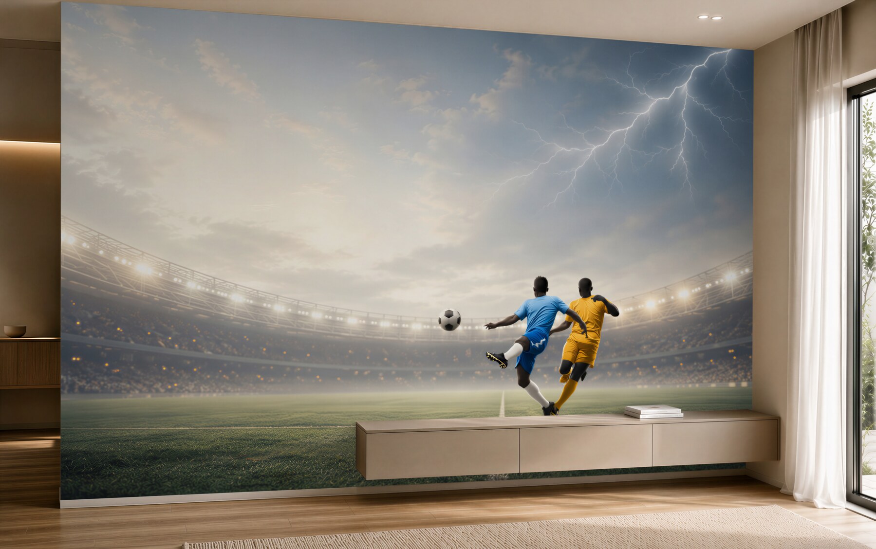 Fototapeta mecz piłki nożnej na stadionie z błyskawicą dynamiczna?v23
