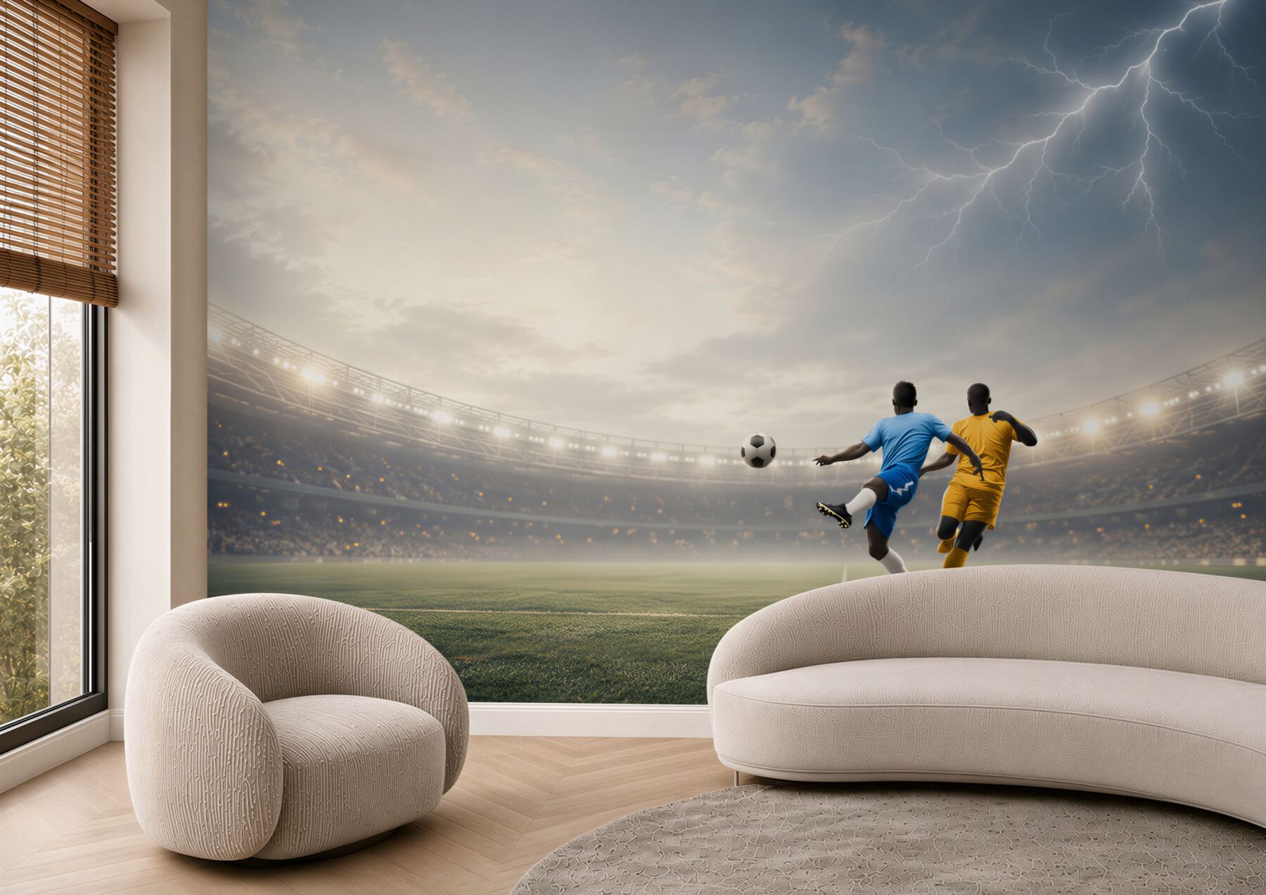 Fototapeta mecz piłki nożnej na stadionie z błyskawicą dynamiczna?v23