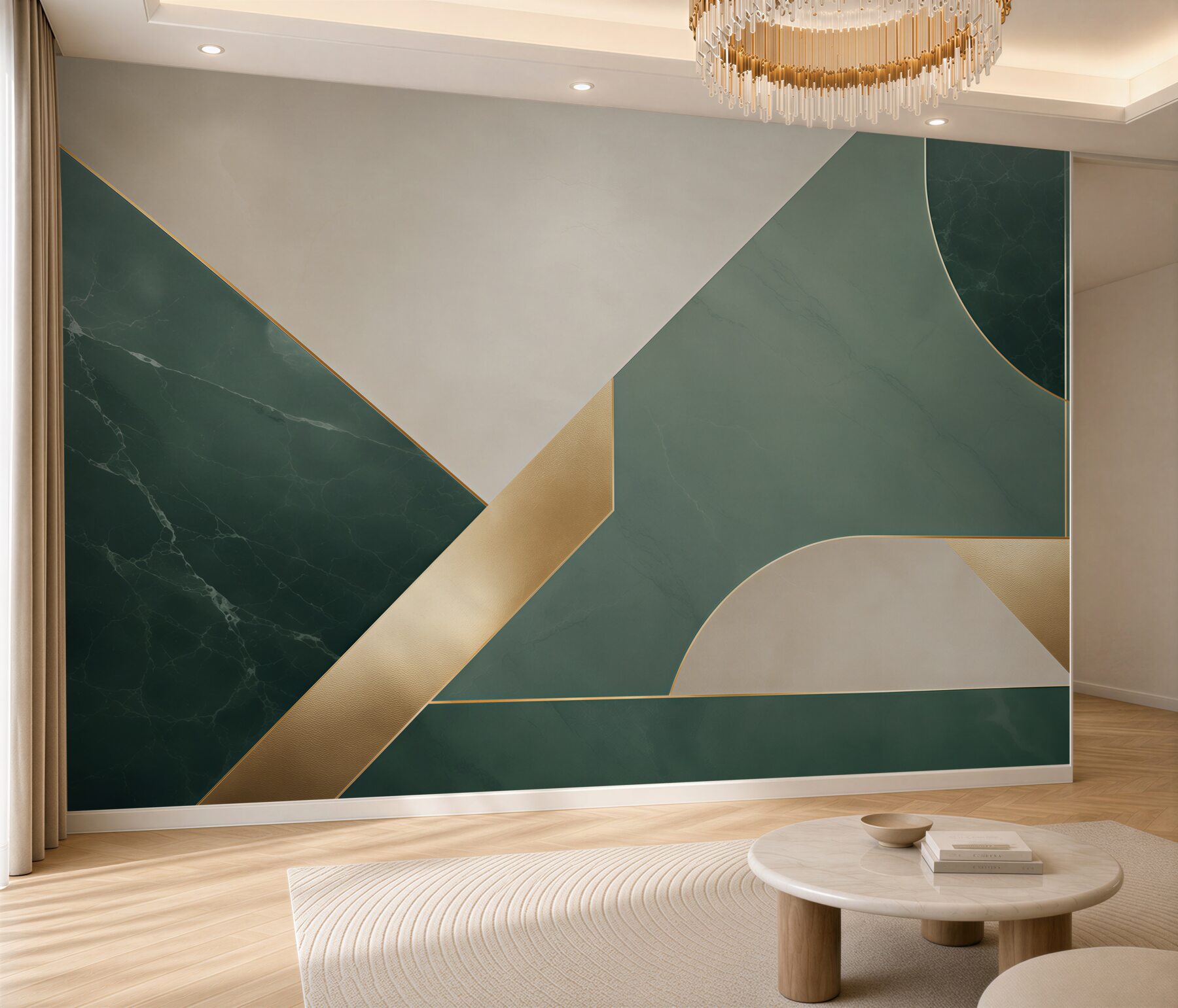 Fototapeta abstrakcja geometryczna zielona ze złotymi akcentami art deco?v23
