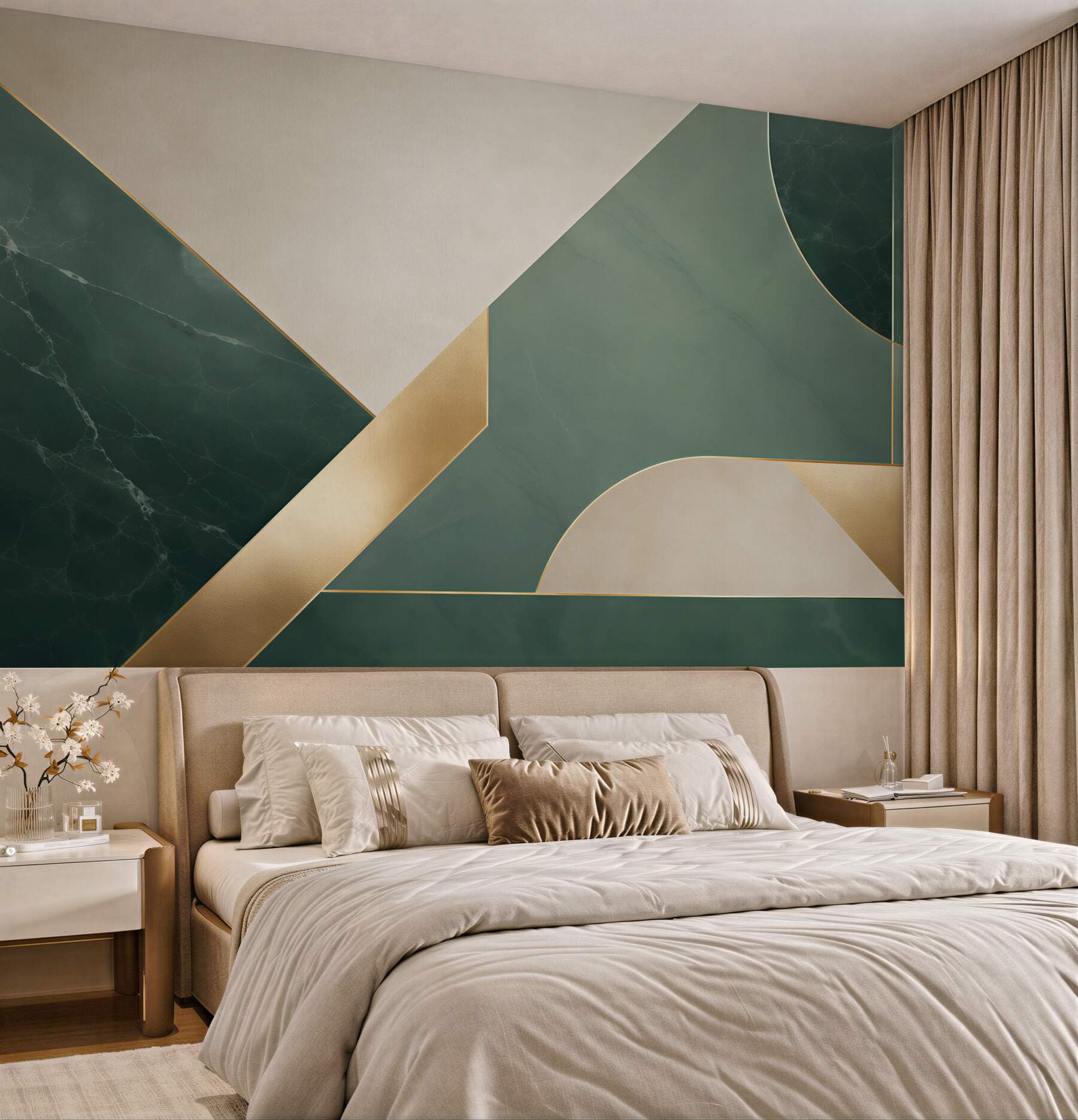 Fototapeta abstrakcja geometryczna zielona ze złotymi akcentami art deco?v23