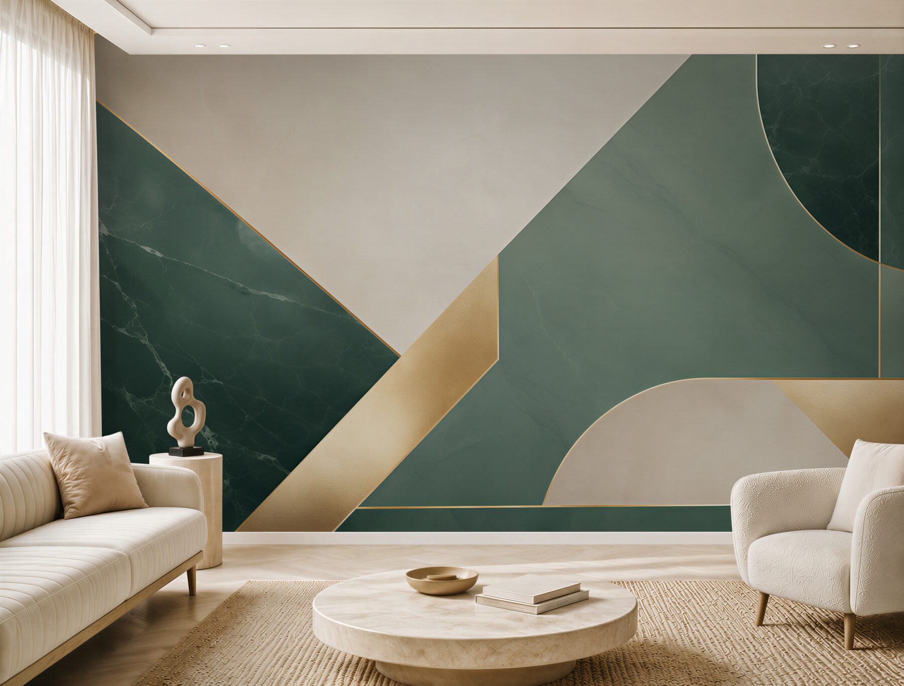 Fototapeta abstrakcja geometryczna zielona ze złotymi akcentami art deco?v23