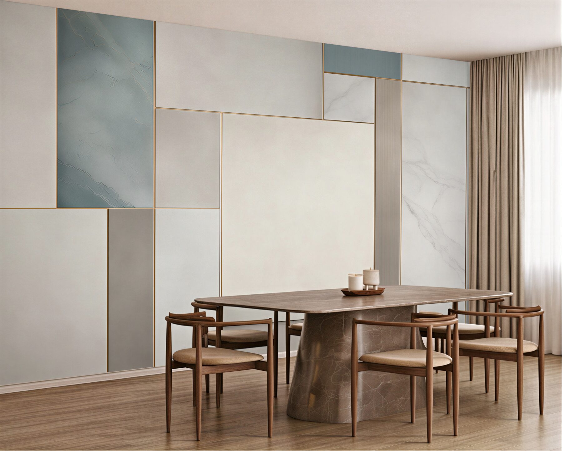 Fototapeta geometryczne panele marmur biało beżowy nowoczesna elegancja?v23